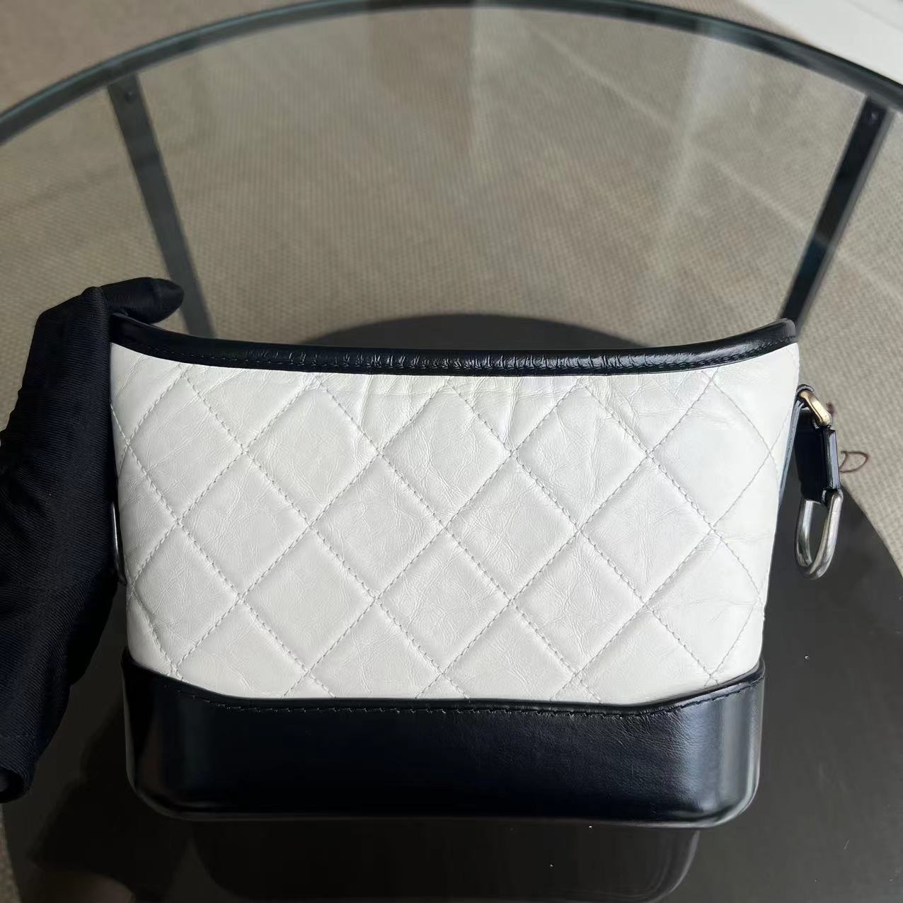 Chanel Gabrielle Small 20CM Quilted Calfskin White Black Two-Tone Hardware