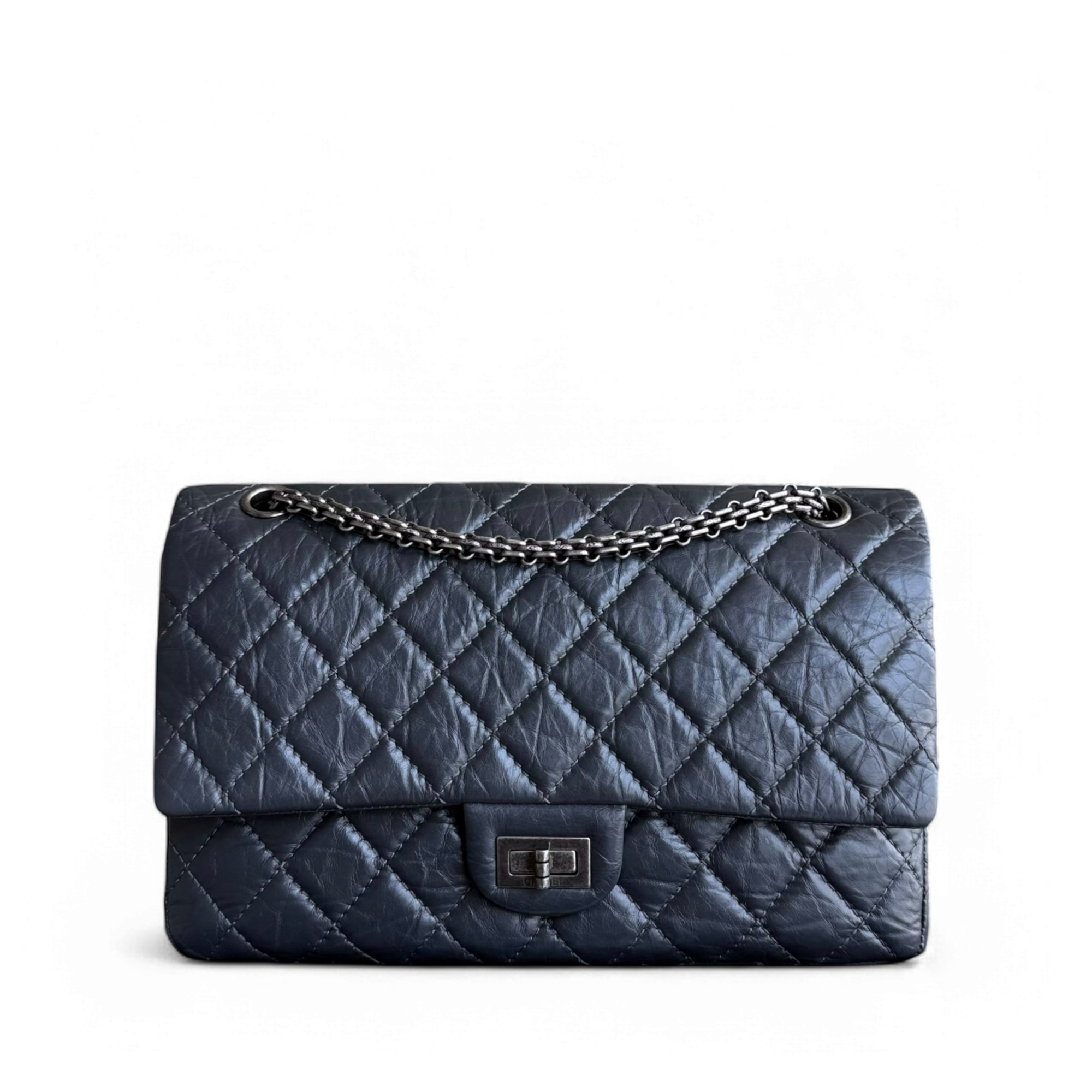 Chanel 2.55 Reissue 226 - Aged Quilted Calfskin Dark Grey Gray Ruthenium Silver Hardware Series 16