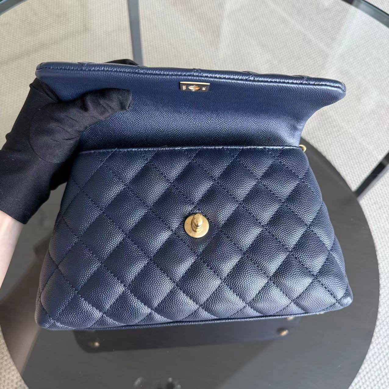 Chanel Coco Handle Small - 24CM Caviar Quilted Navy Dark Blue Gold Hardware Series 27