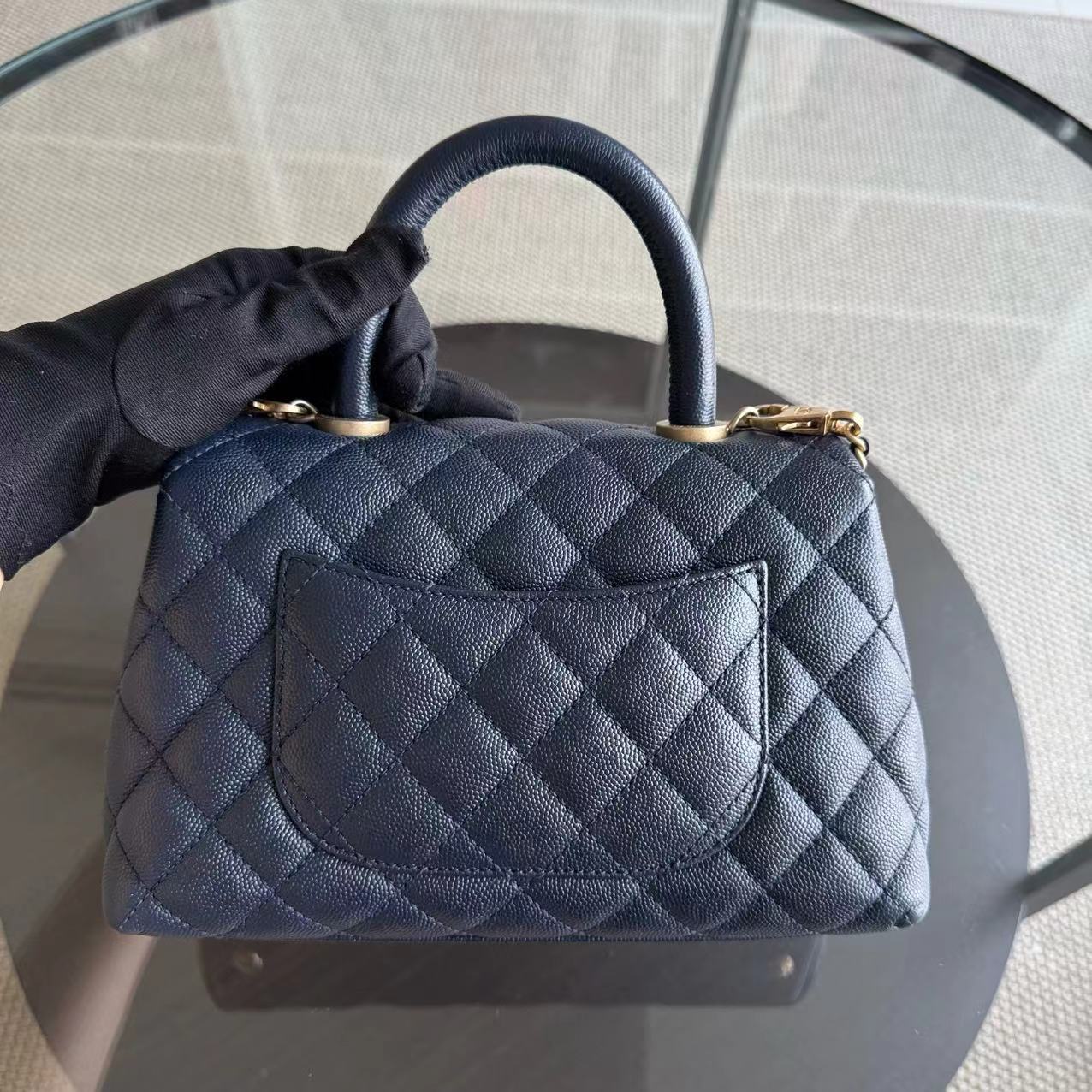 Chanel Coco Handle Small - 24CM Caviar Quilted Navy Dark Blue Gold Hardware Series 27