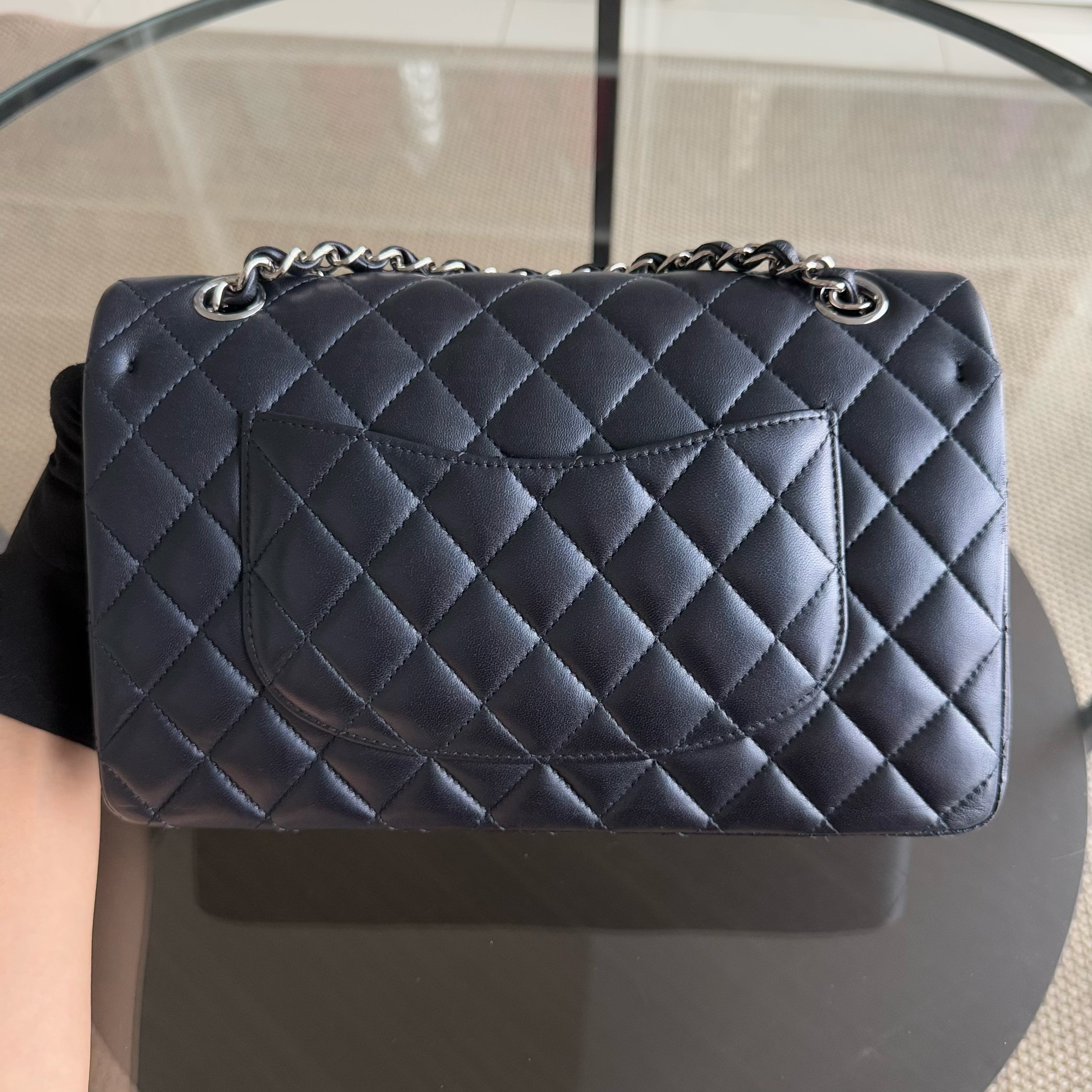 Chanel Classic Flap Medium - 25CM Quilted Lambskin Iridescent Midnight Dark Blue Silver Hardware Series 24