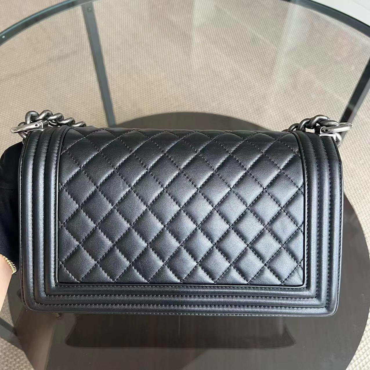 Chanel Boy Medium - 25CM Quilted Calfskin Black Silver Hardware Series 20