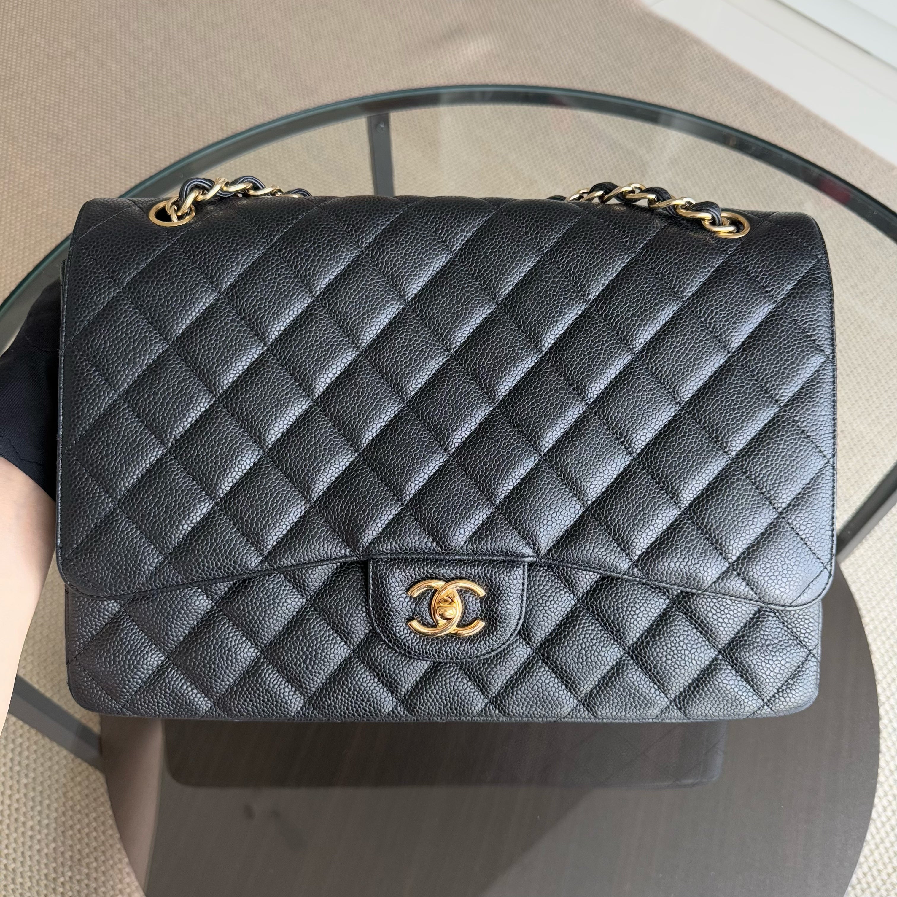 Chanel Classic Flap Maxi - 33CM Caviar Quilted Single Flap Black Gold Hardware Series 13