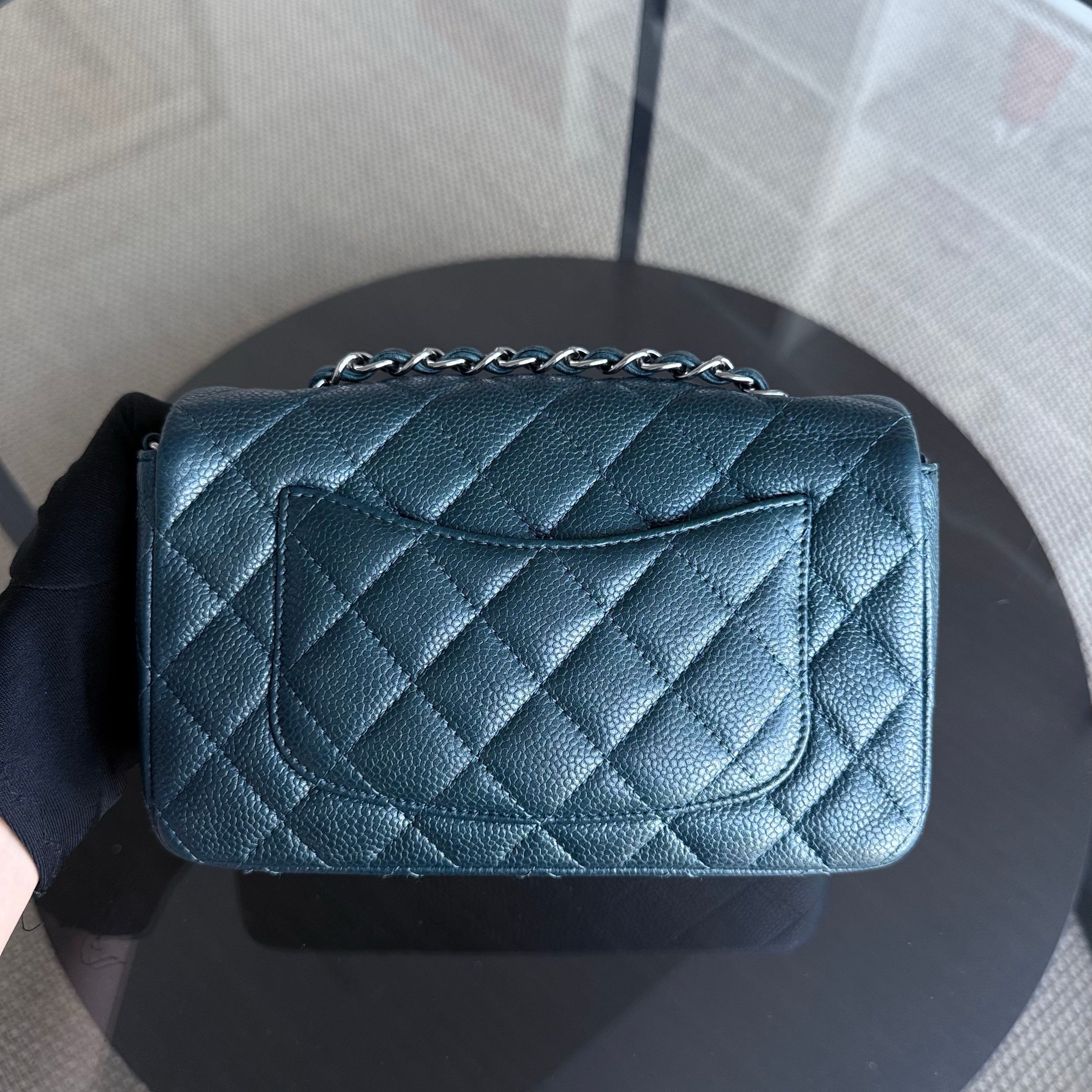 Chanel Classic Flap Mini - 20CM Caviar Quilted Dark Blue Green Silver Hardware Series 20