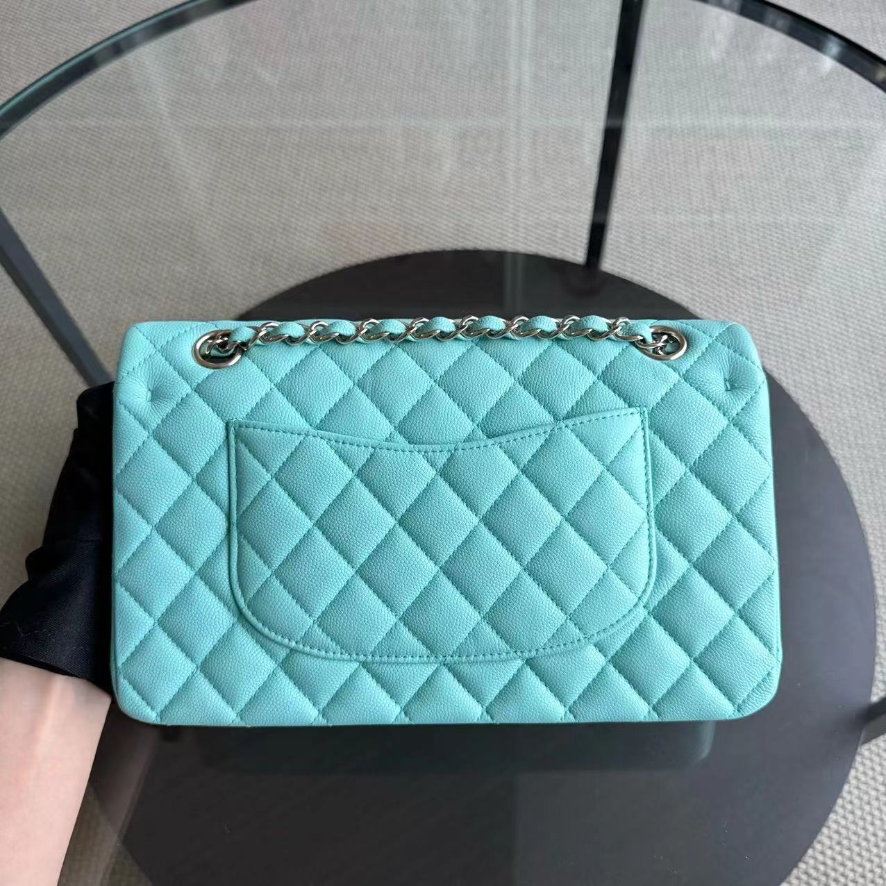 *Rare* Chanel Classic Flap Medium - Caviar 25CM Quilted Tiffany Blue Gold Hardware Series 27