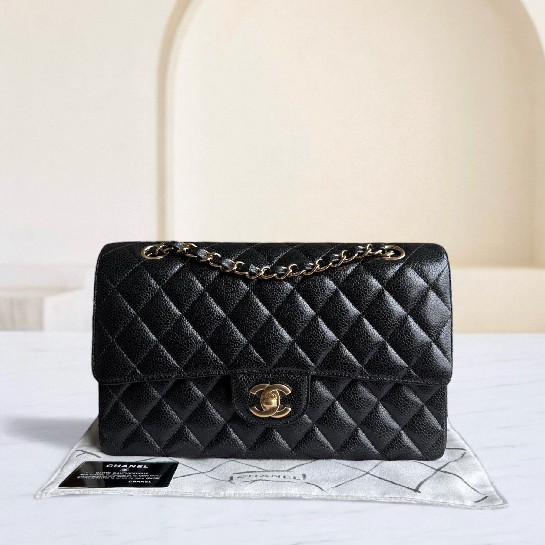 Chanel Classic Flap Medium - Caviar 25CM Quilted Grained Calfskin Black Gold Hardware Series 24