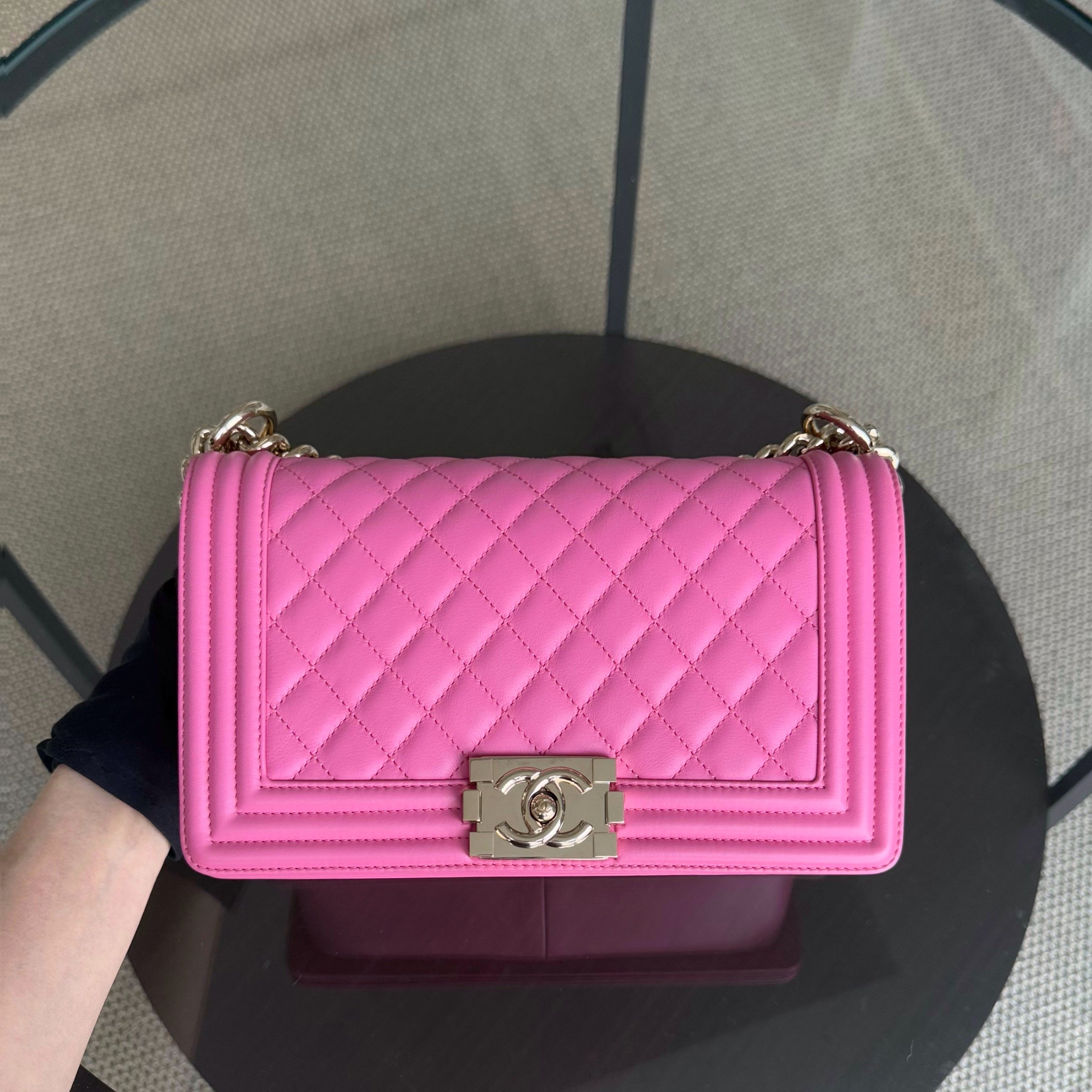Chanel Boy Medium - Caflskin 25CM Quilted Pink Gold Hardware