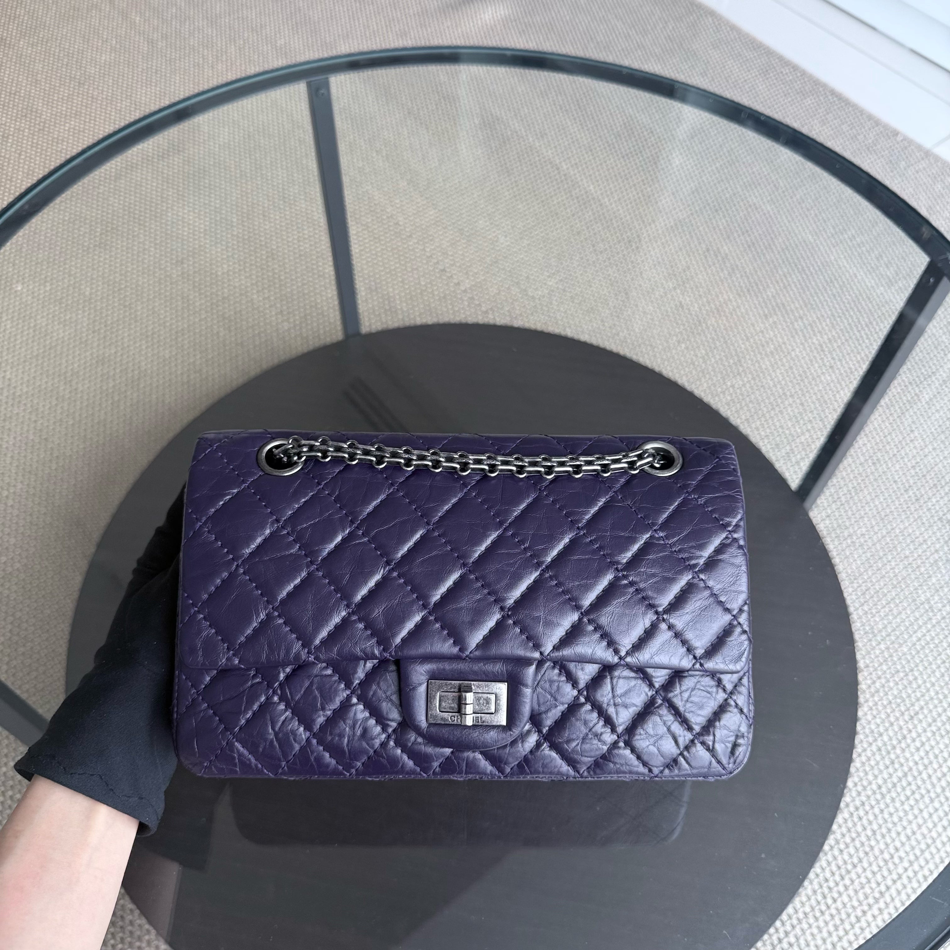 Chanel 2.55 Reissue 224 - Quilted Aged Calfskin Dark Violet Purple Aged Silver Hardware Series 17