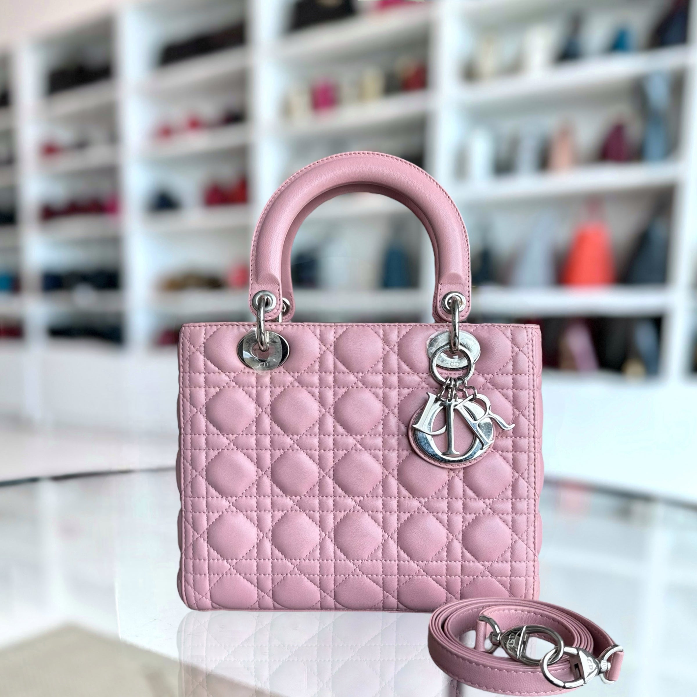 Dior Lady Medium - Cannage Lambskin Pink Silver Hardware