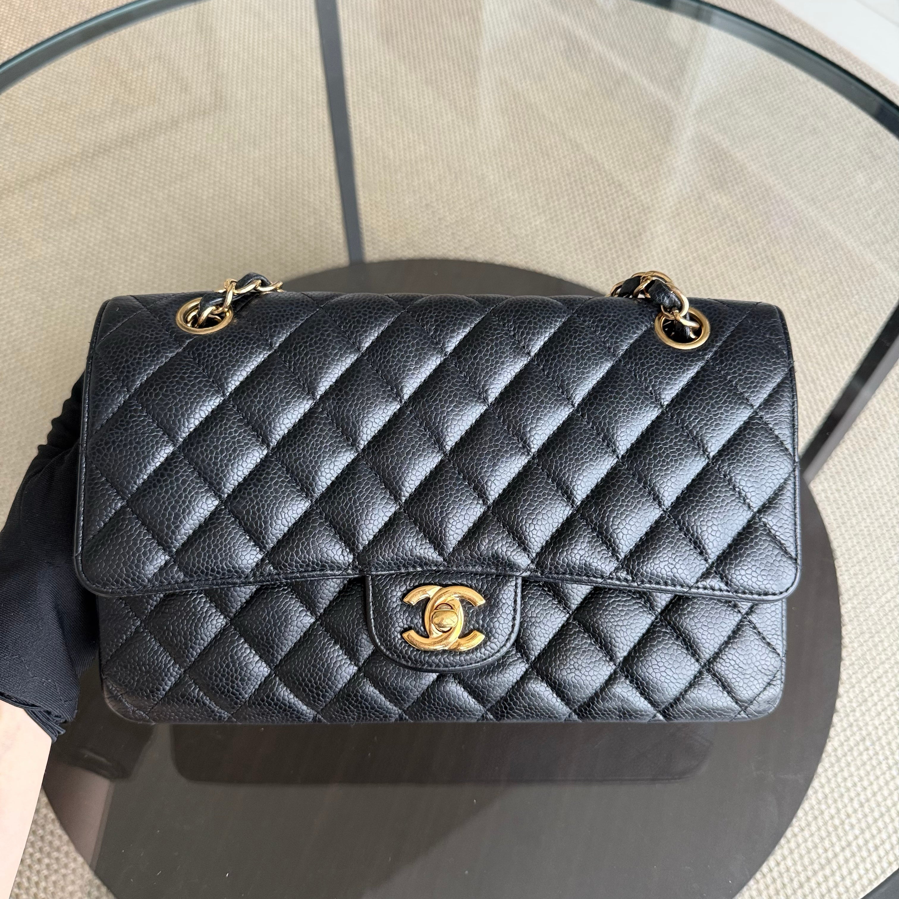 Chanel Classic Flap Medium - Caviar 25CM Quilted Black Gold Hardware Series 27