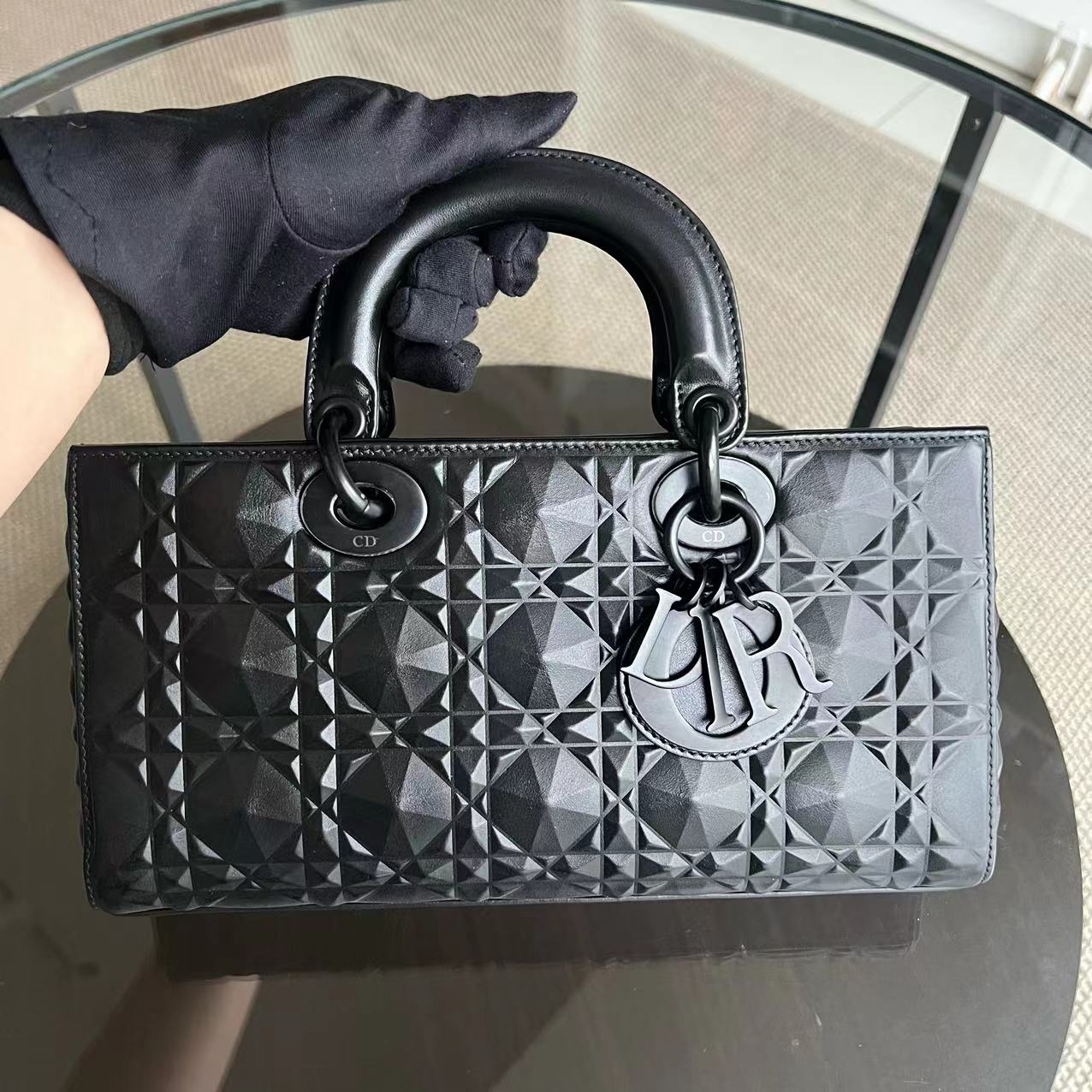 *Receipt, Full Set* Dior D-Joy Medium - Black Cannage Dimond Motif All Black Hardware