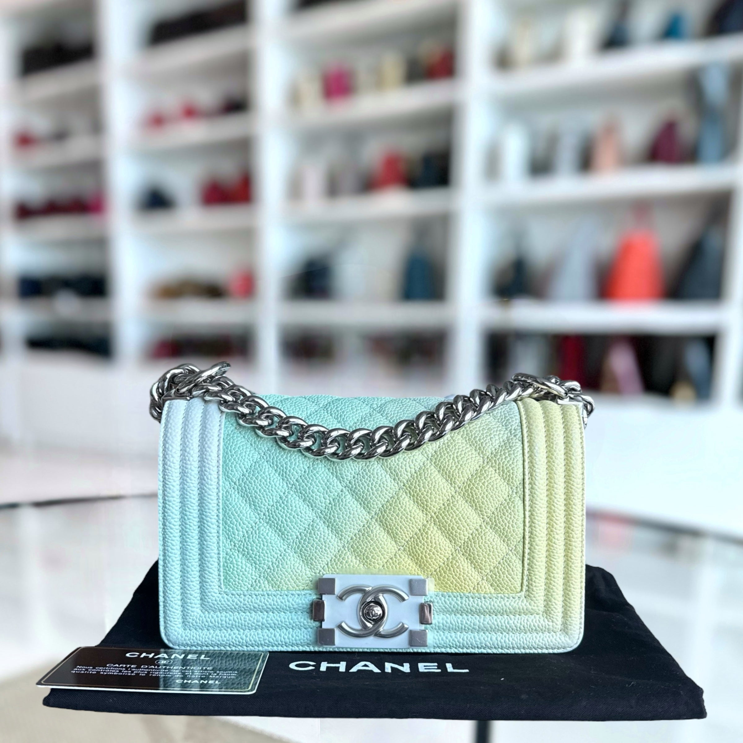 Chanel Boy Small - Caviar 20CM Quilted Rainbow Silver Hardware Series 25