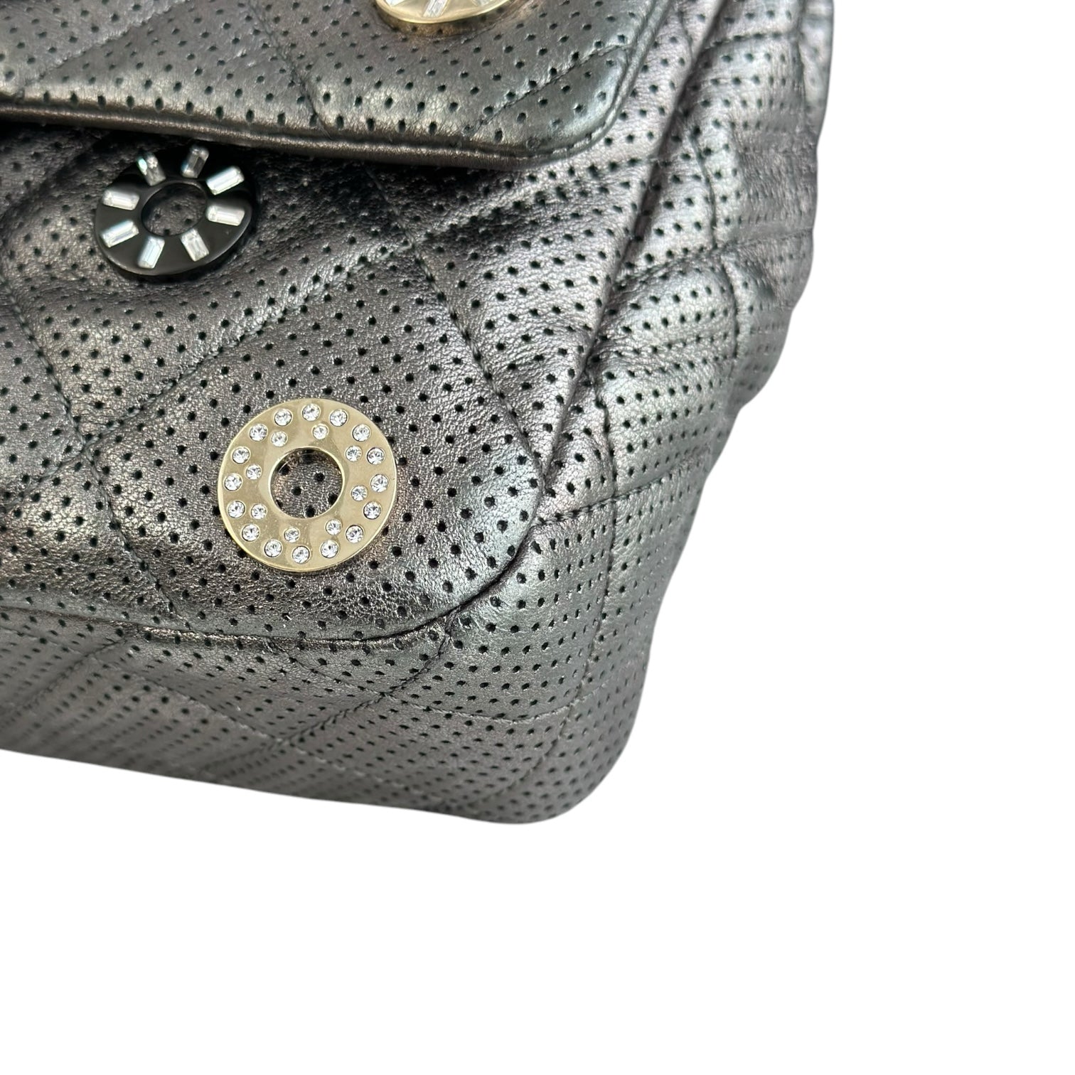 Chanel Seasonal Flap - Cruise Paris-Dubai Medals 2015 Perforated Calfskin Gray Grey Silver Hardware Series 20