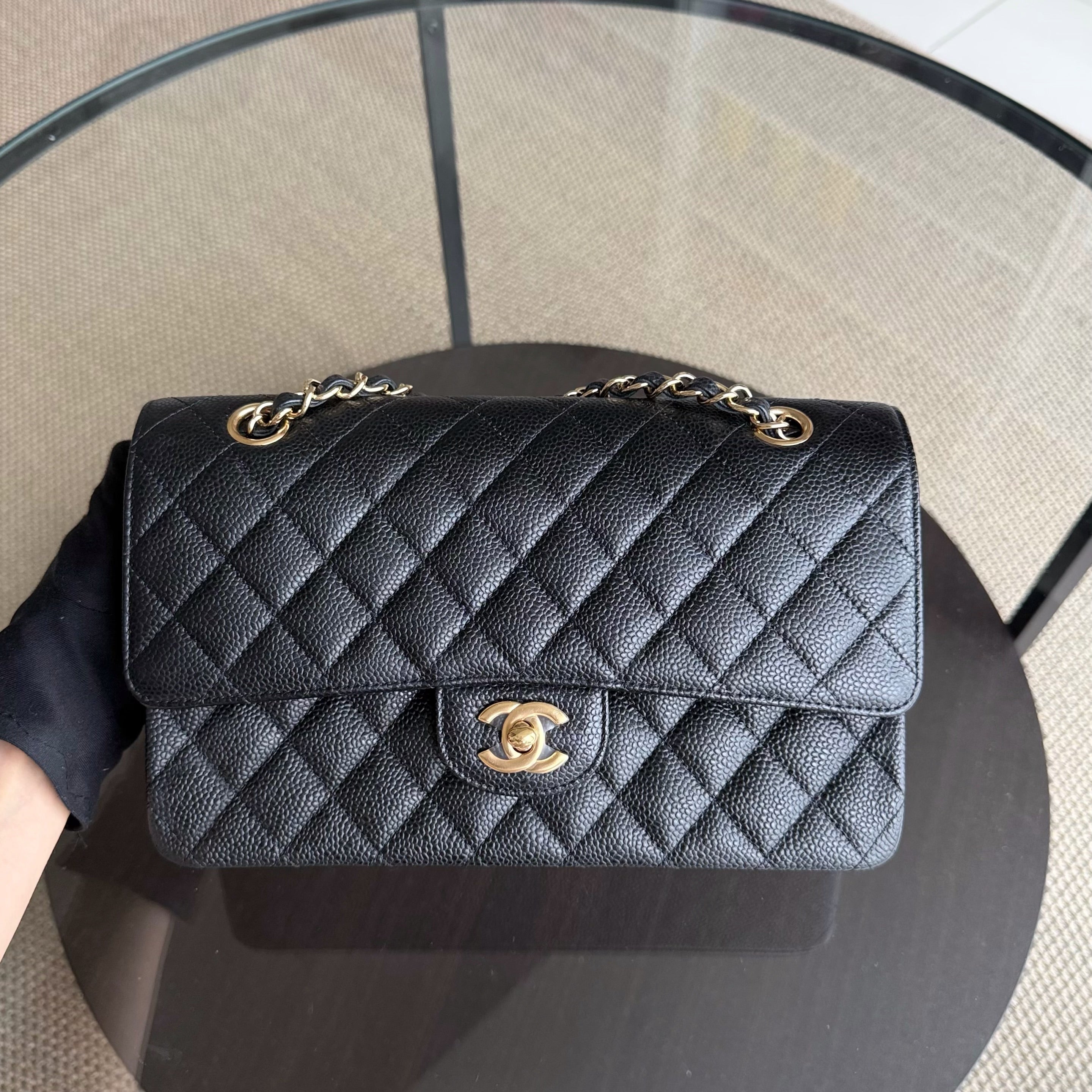 Chanel Classic Flap Medium - Caviar 25CM Quilted Black Gold Hardware Series 17