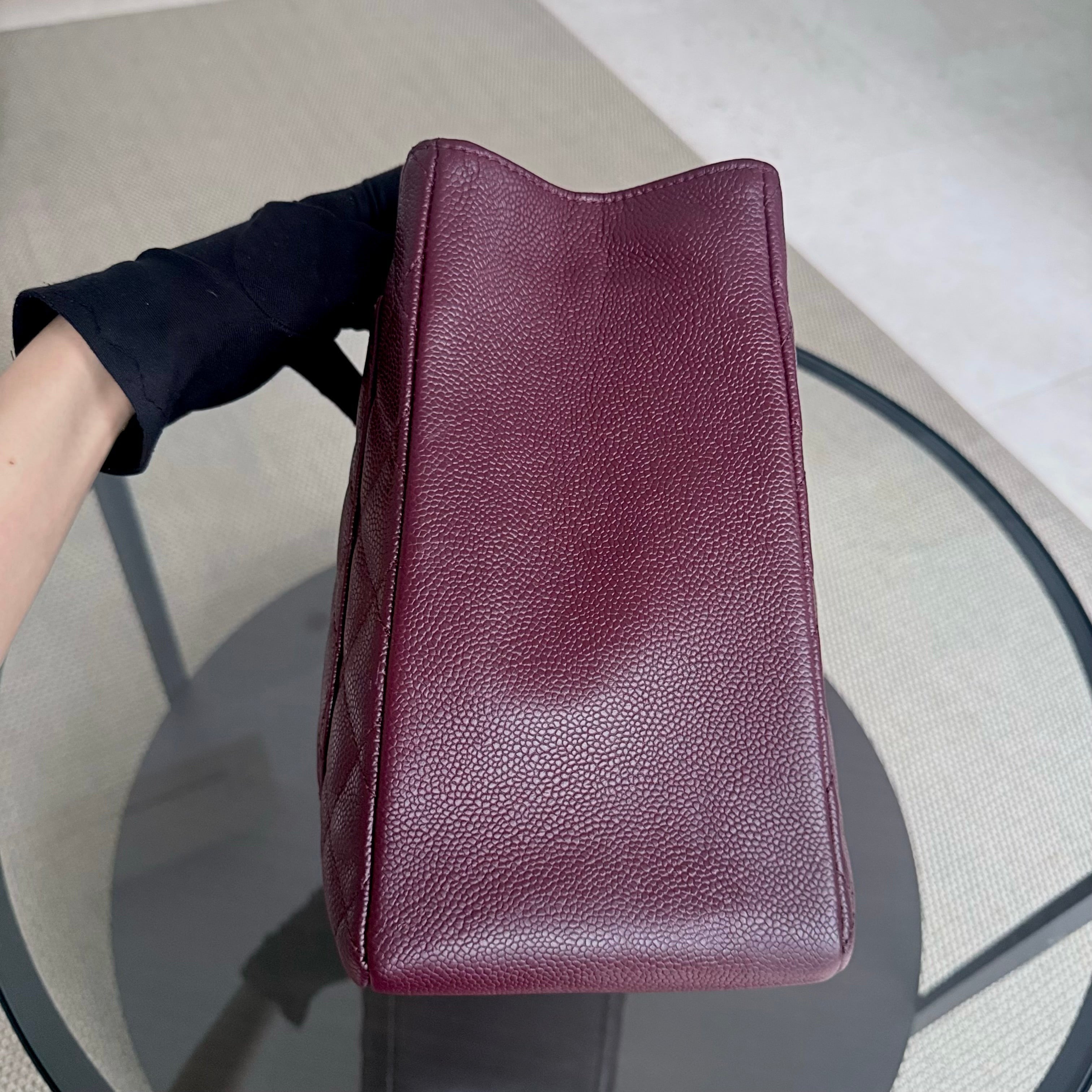 Chanel GST Grand Shopping Tote - Burgundy Caviar Quilted Silver Hardware Series 19