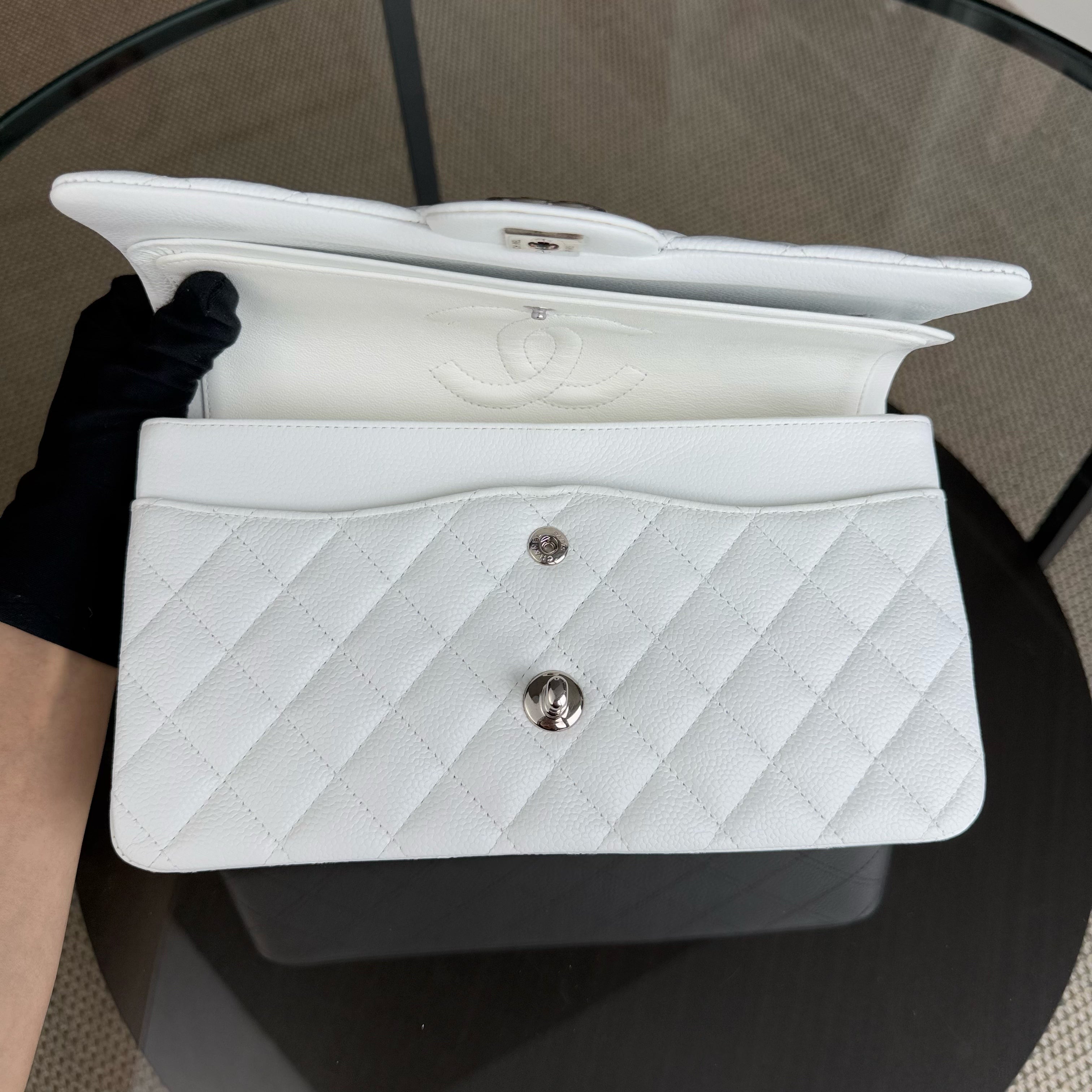 Chanel Classic Flap Medium - Caviar 25CM Quilted Snow White Silver Hardware Series 19