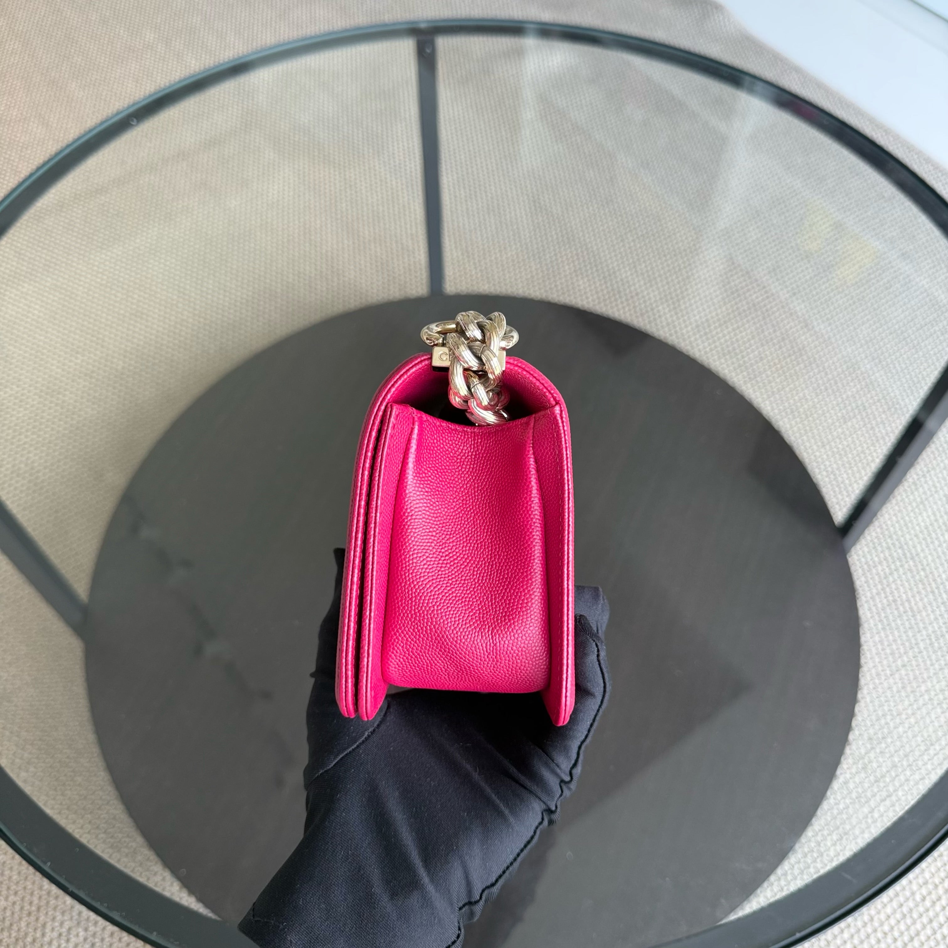 Chanel Boy Small - Caviar 20CM Quilted Pink Gold Hardware Series 23