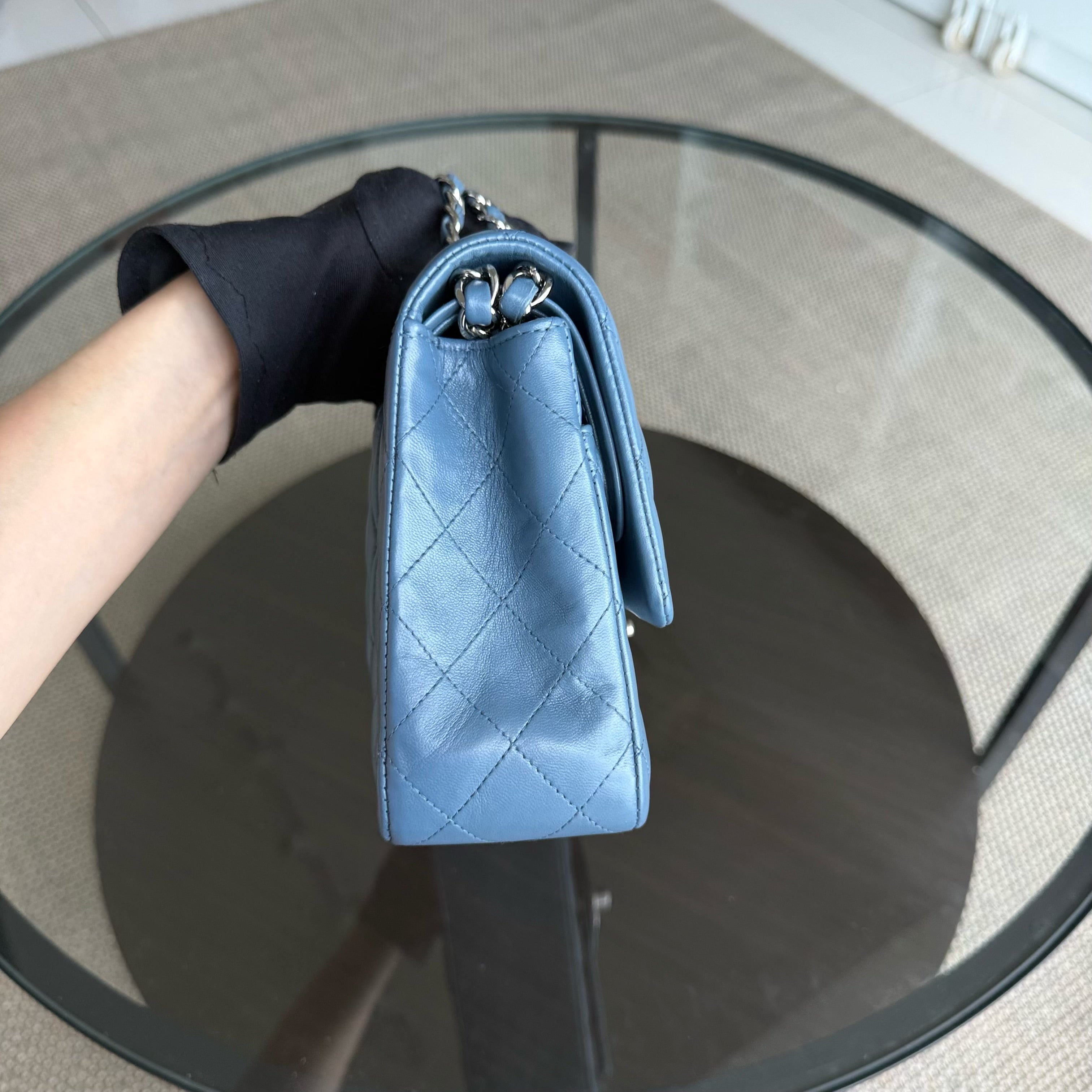 Chanel Classic Flap Medium - 25CM Quilted Lambskin Blue Silver Hardware Series 17