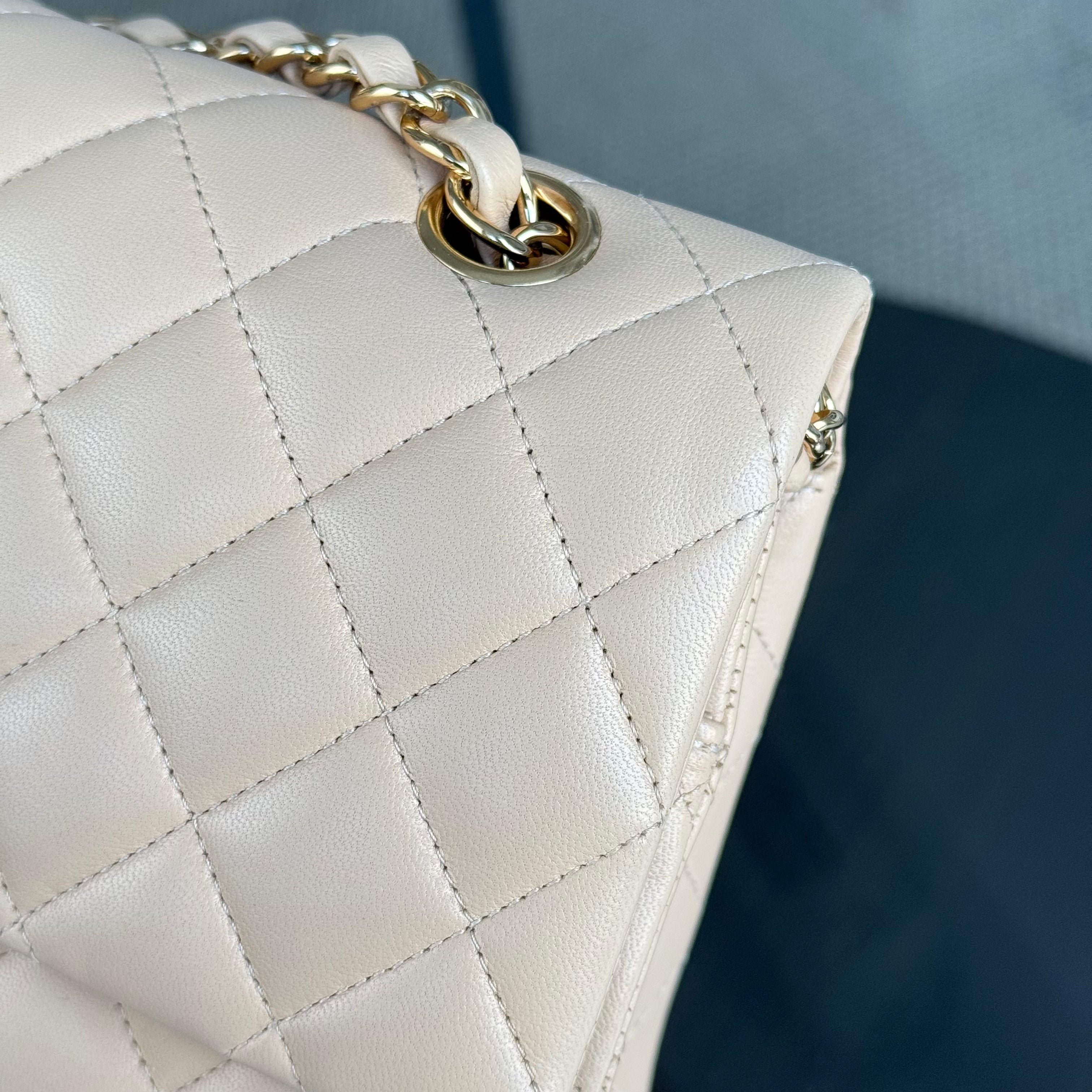 Chanel Classic Flap Medium - 25CM Quilted Lambskin Beige Gold Hardware Series 23