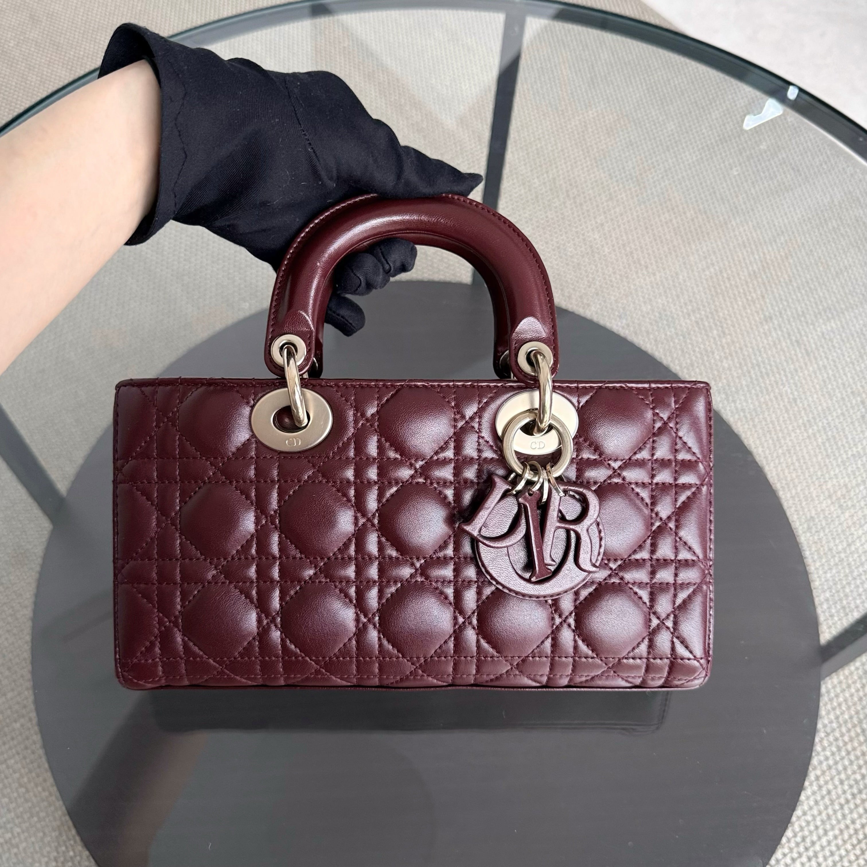 Dior D-Joy Medium - Cannage Lambskin Burgundy Gold Hardware