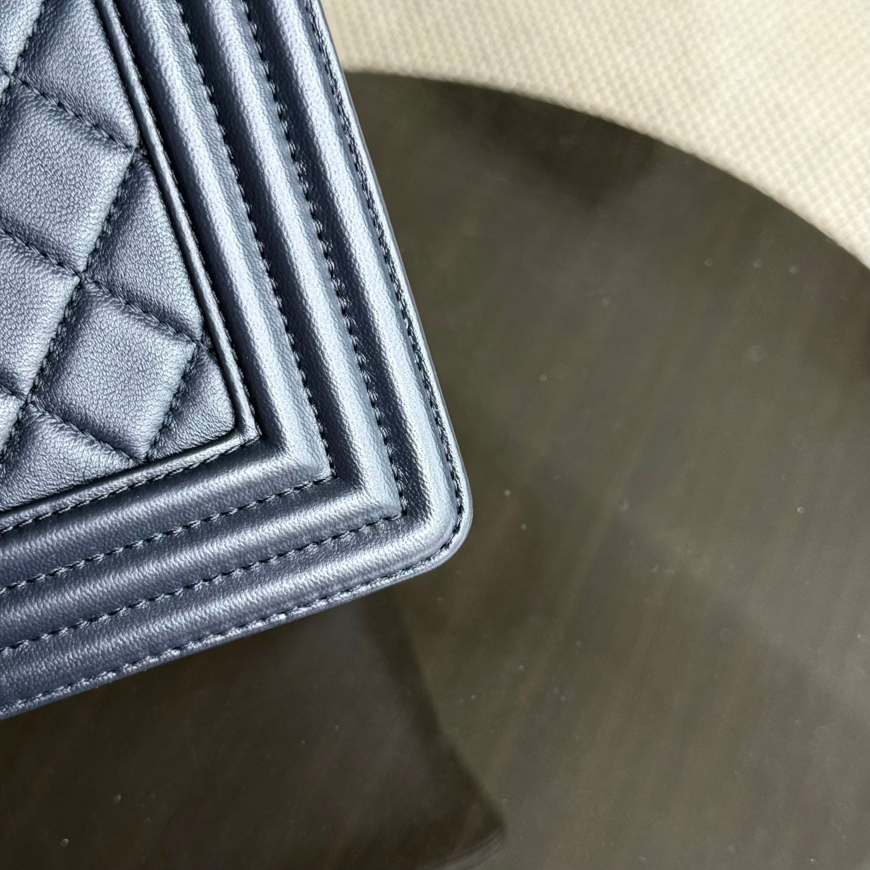 Chanel Boy Medium - 25CM Quilted Lambskin Dark Blue Gold Hardware Series 24