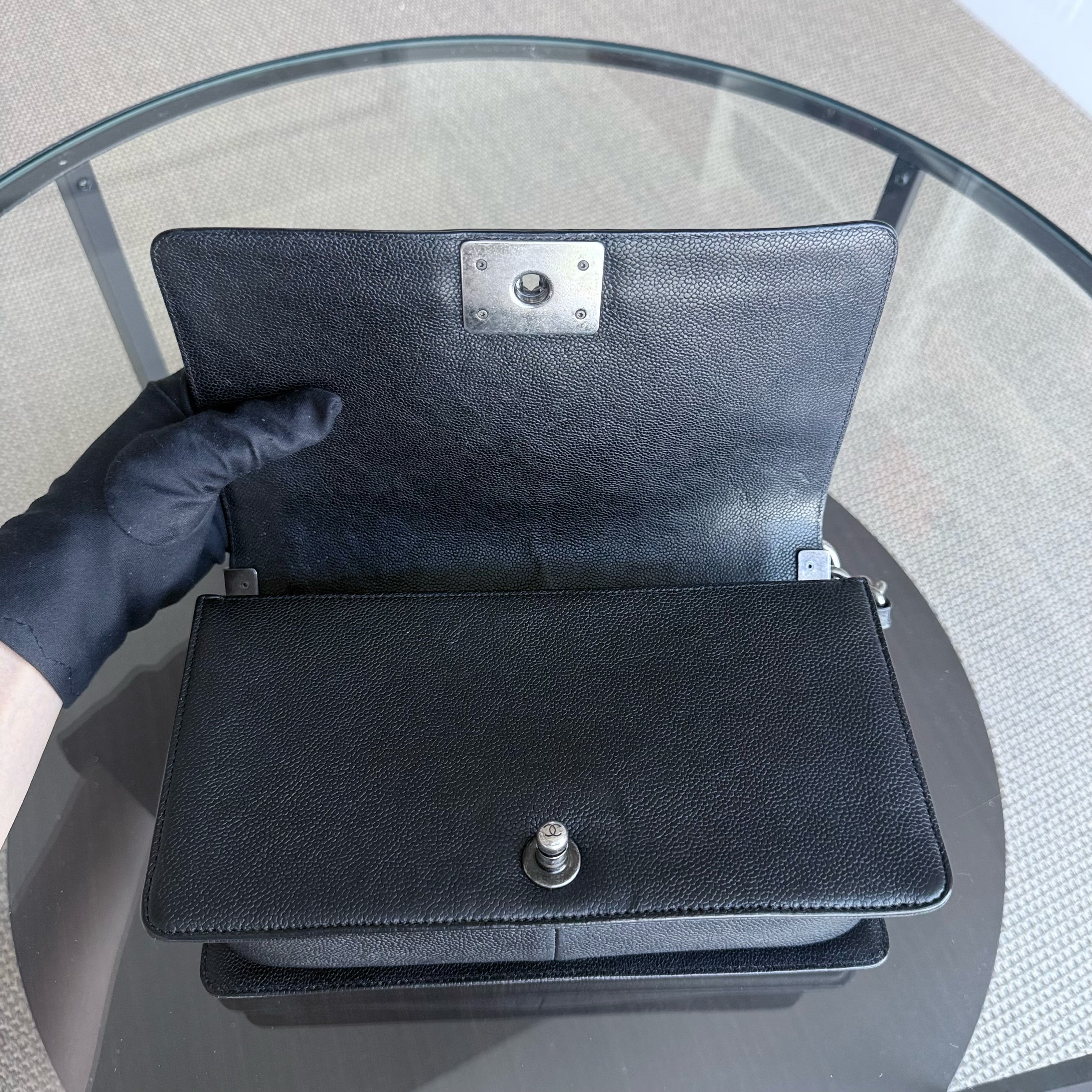 Chanel Boy Medium - Caviar Quilted Grained Calfskin Black Ruthenium Silver Hardware Series 23