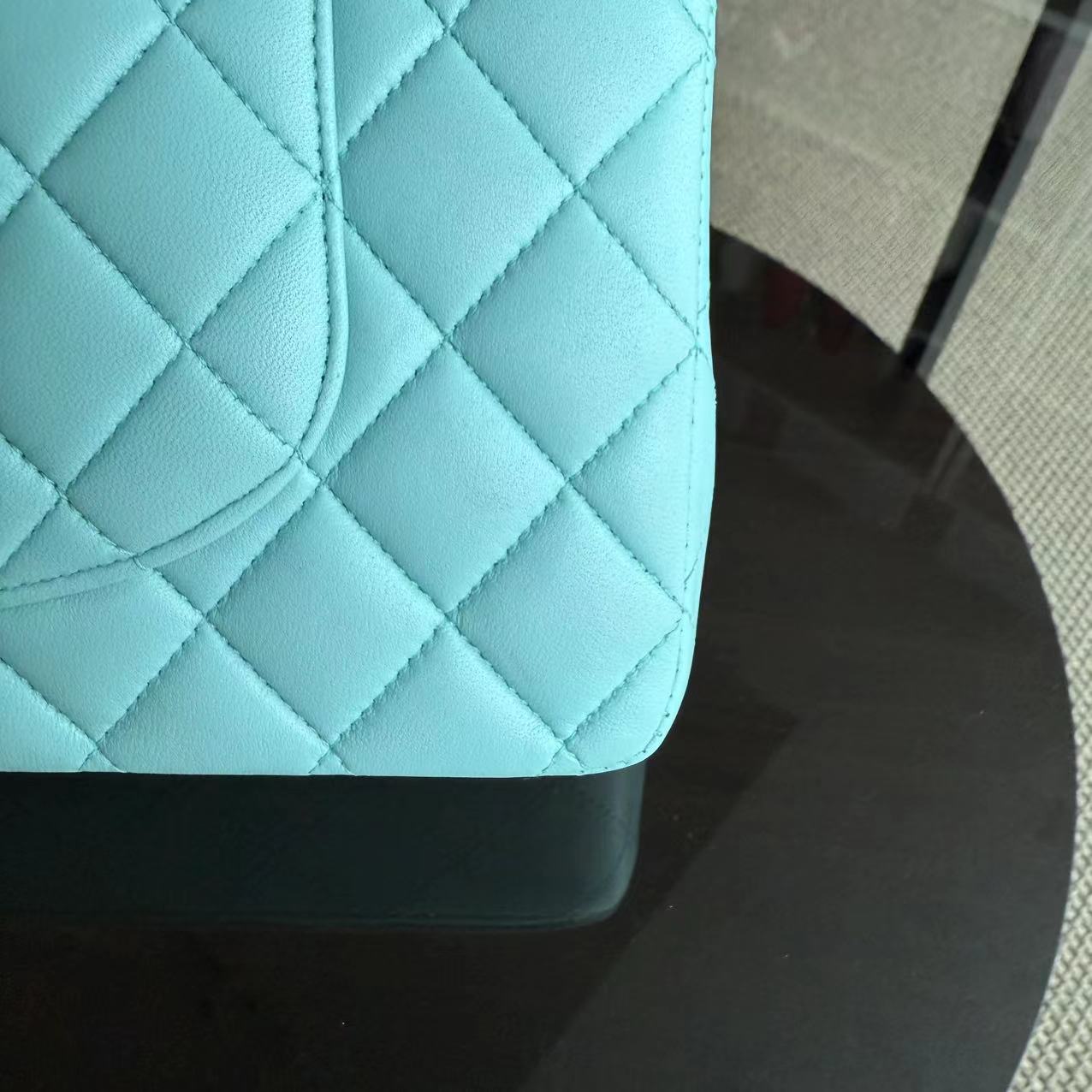 Chanel Classic Flap Medium - 25CM Double Flap Quilted Lambskin Tiffany Blue Silver Hardware Series 27