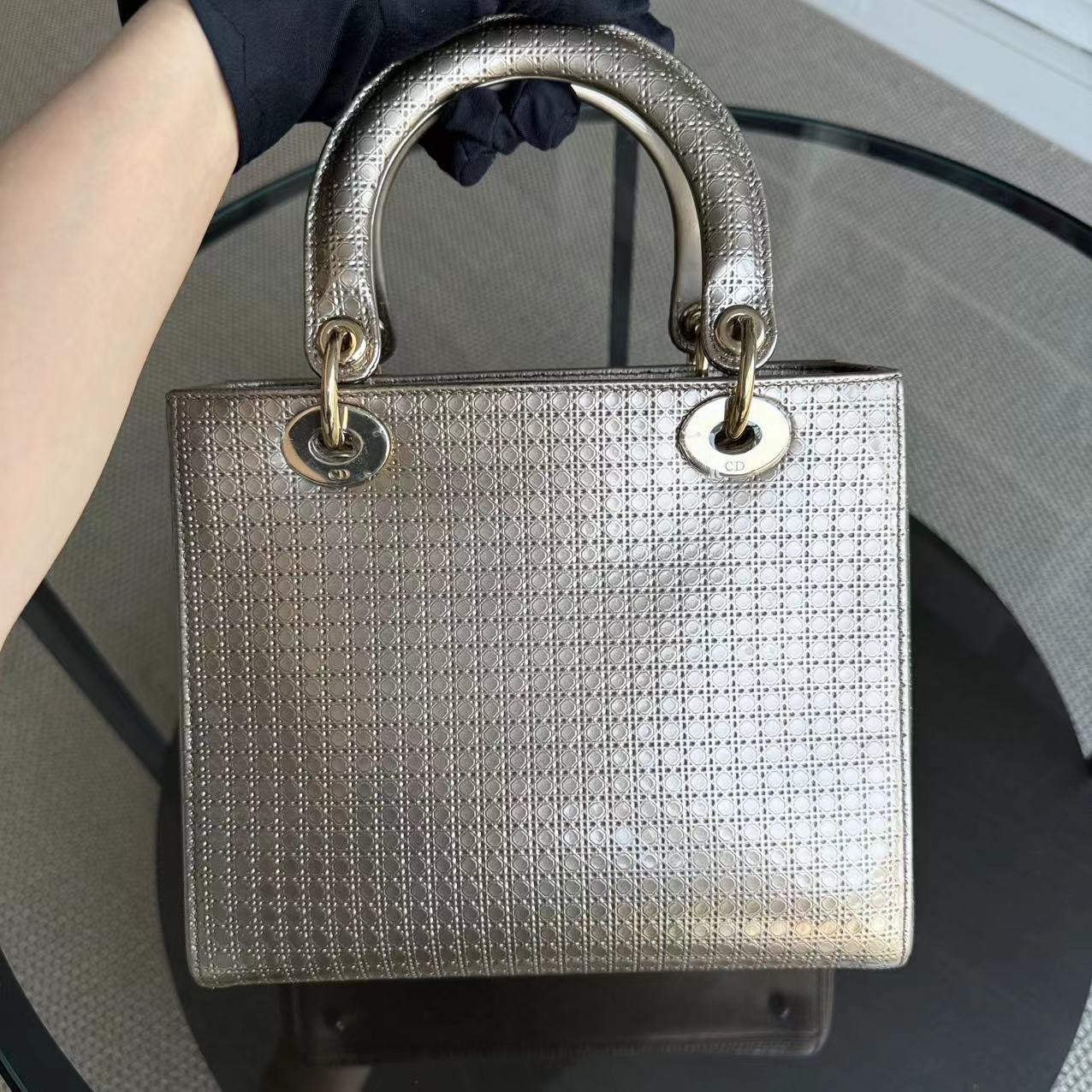 Dior Lady Medium Bag - Metallic Micro Cannage Calfskin Gold Golden Hardware