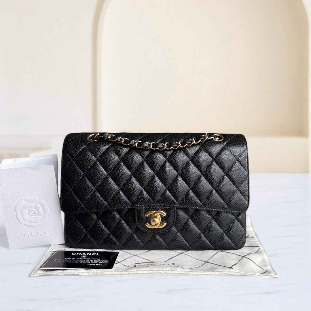 Chanel Classic Flap Medium - Caviar 25CM Quilted Black Gold Hardware Series 30