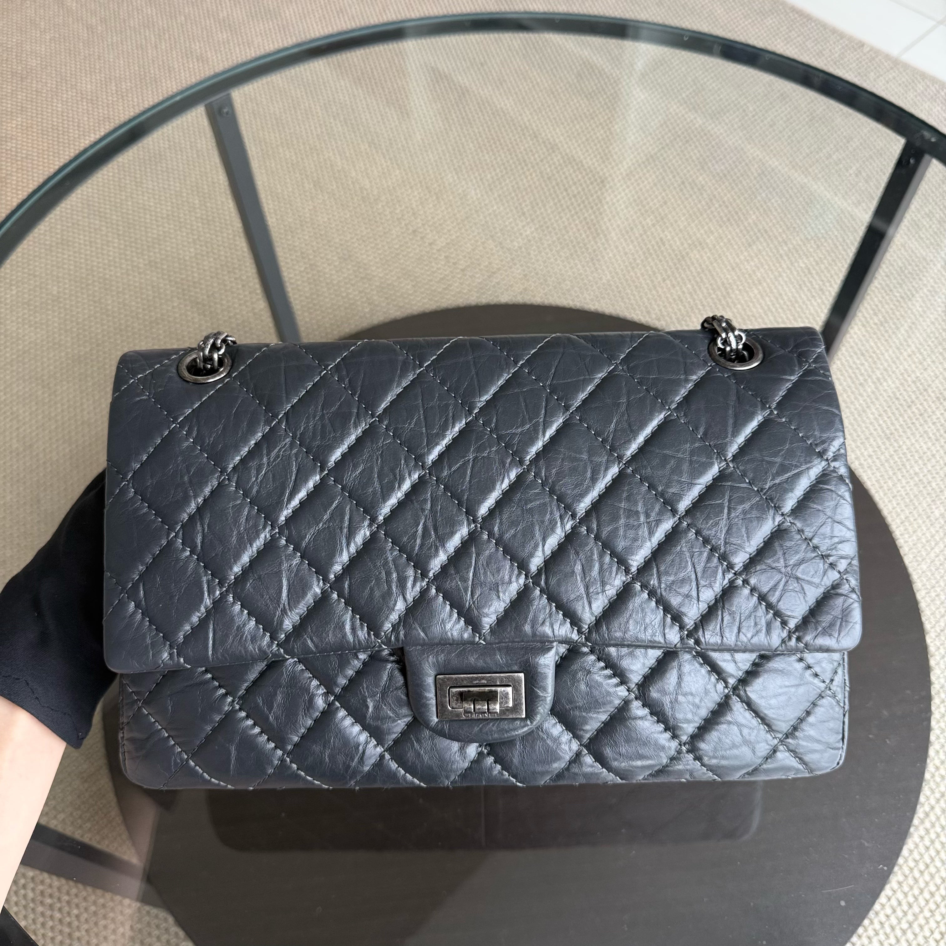 Chanel 2.55 Reissue 226 - Aged Quilted Calfskin Dark Grey Gray Ruthenium Silver Hardware Series 16