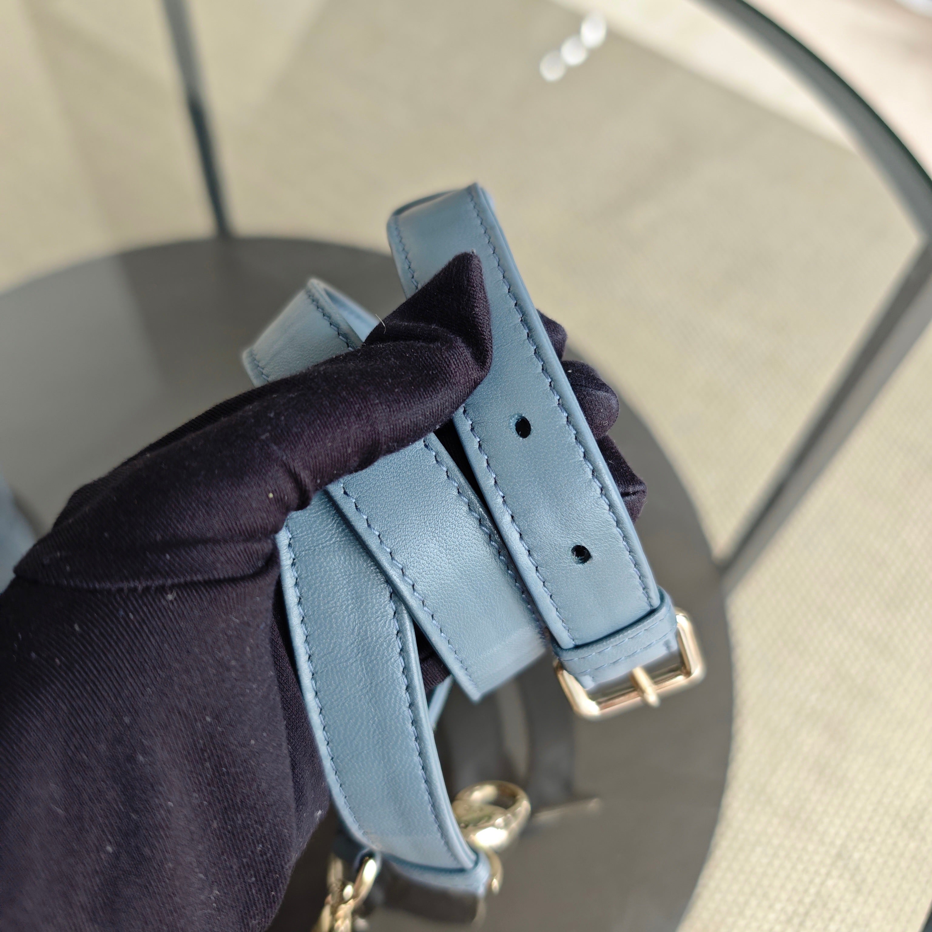 Dior Lady Medium - Cannage Lambskin Haze Blue Gold Hardware Adjustable Strap