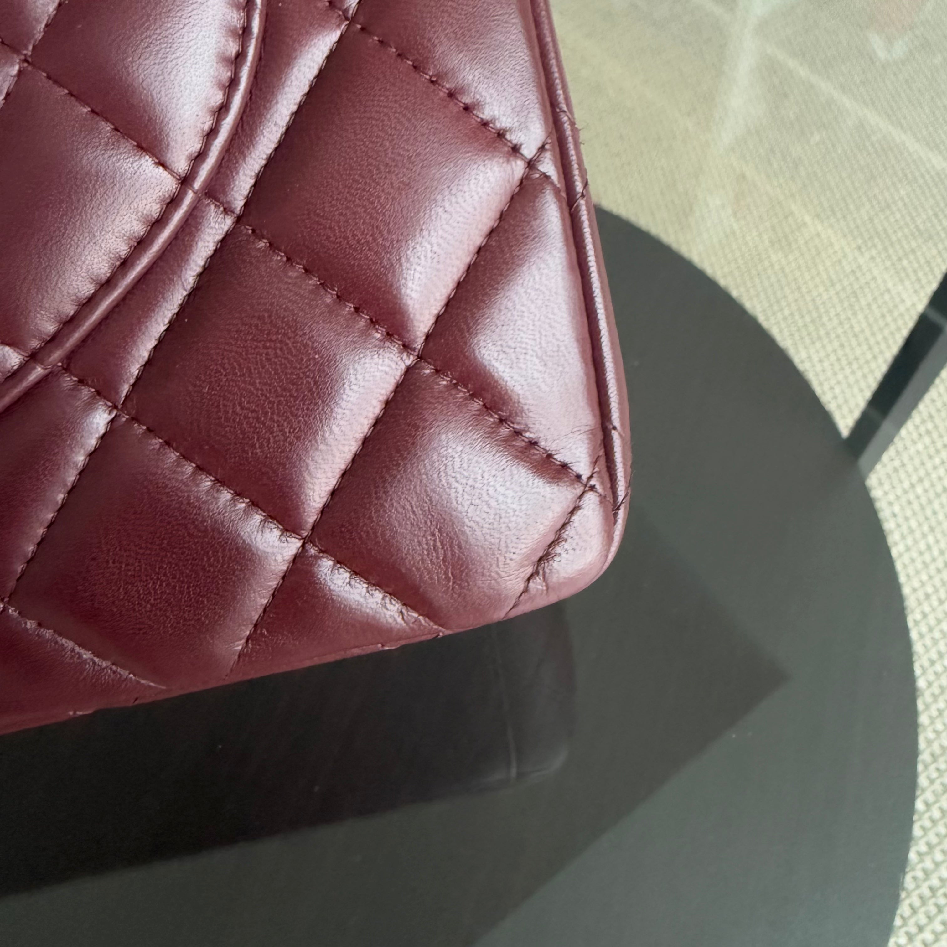 Chanel Classic Flap Maxi - 33CM Double Flap Quilted Lambskin Burgundy Gold Hardware Series 16