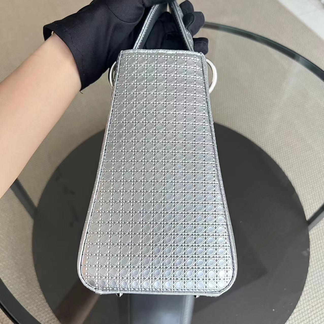 Dior Lady Micro-cannage Metallic Silver Hardware