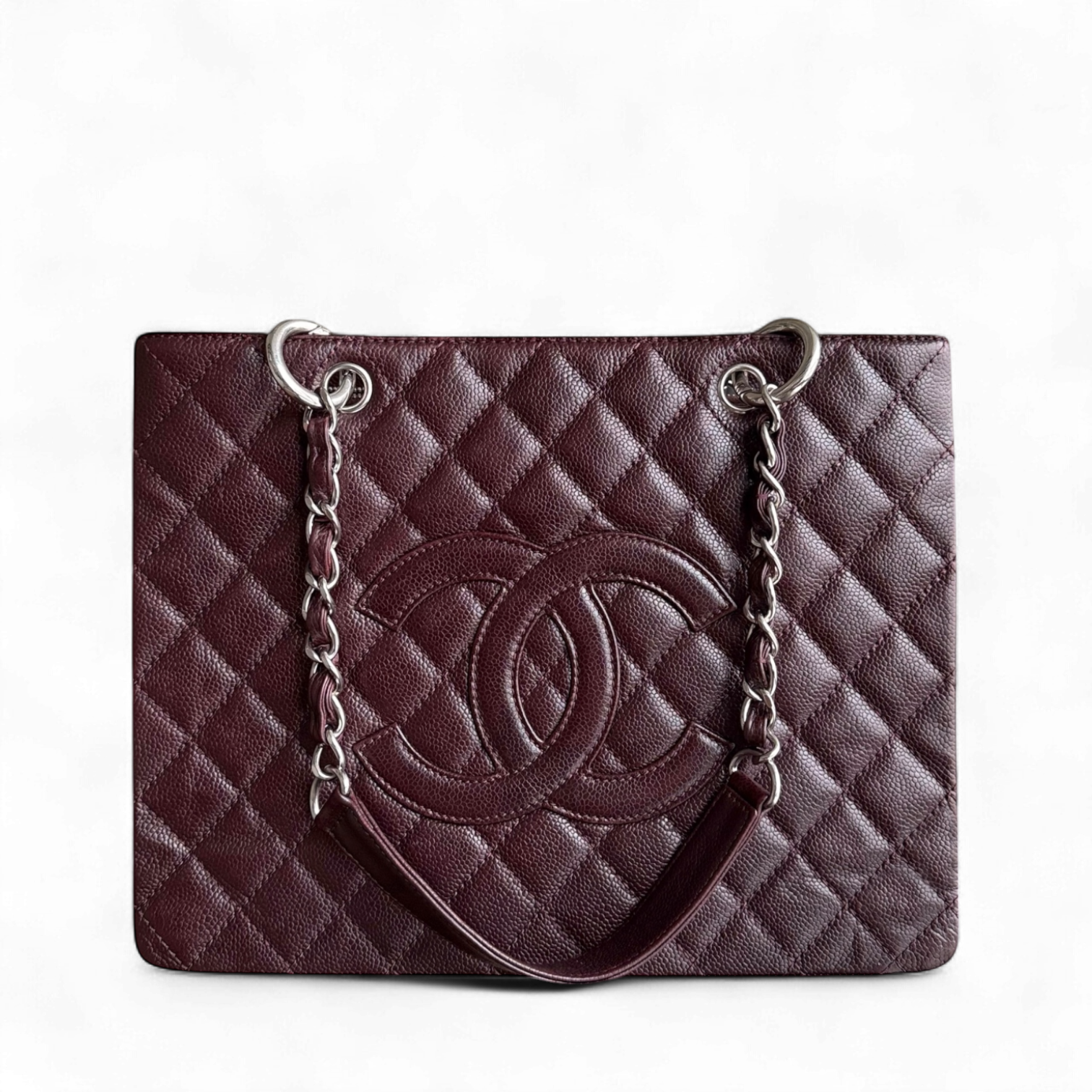 Chanel GST Grand Shopping Tote  - Caviar Quilted Burgundy Grained Calfskin Silver Hardware Series 11