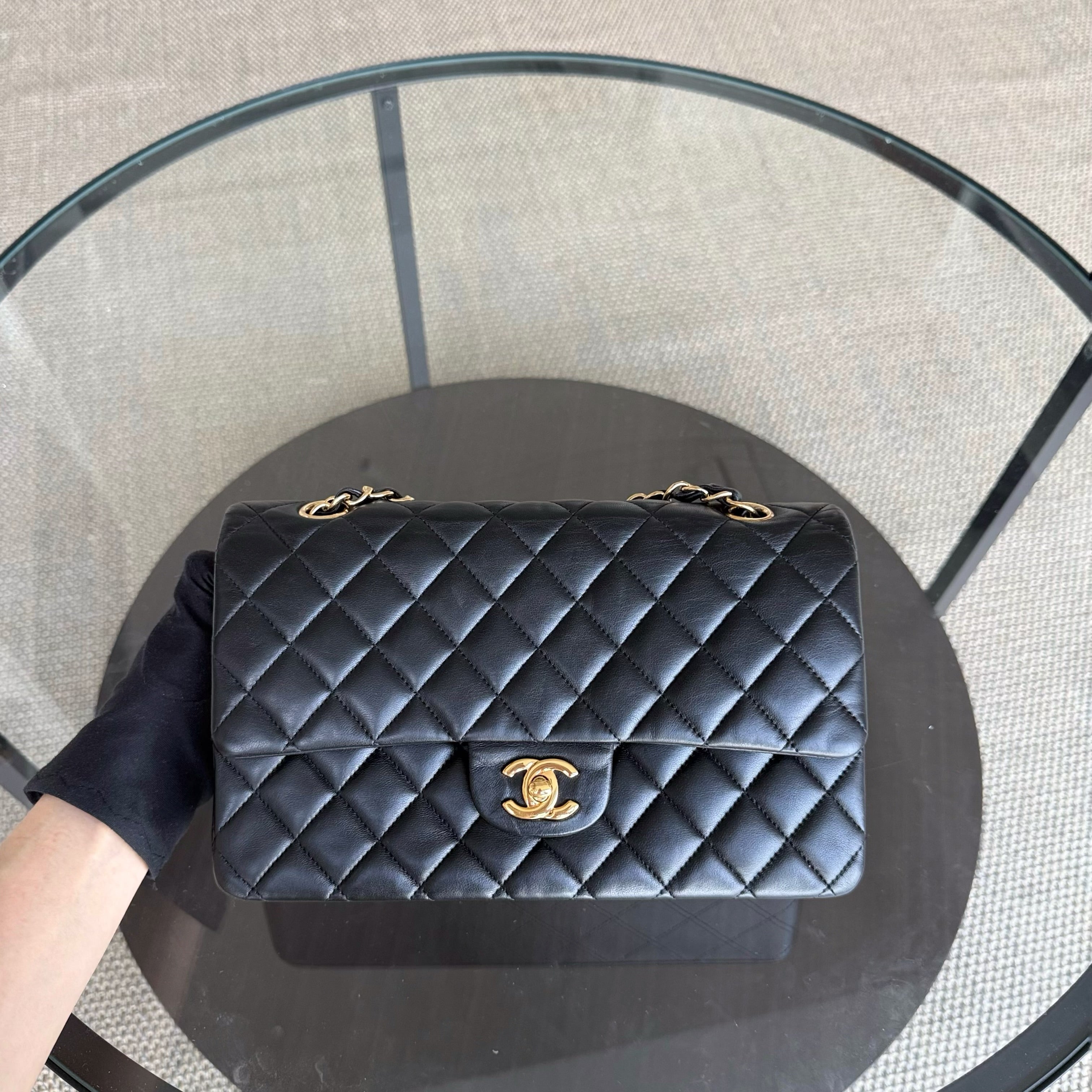 Chanel Classic Flap Medium - 25CM Quilted Lambskin Black Gold Hardware Series 23