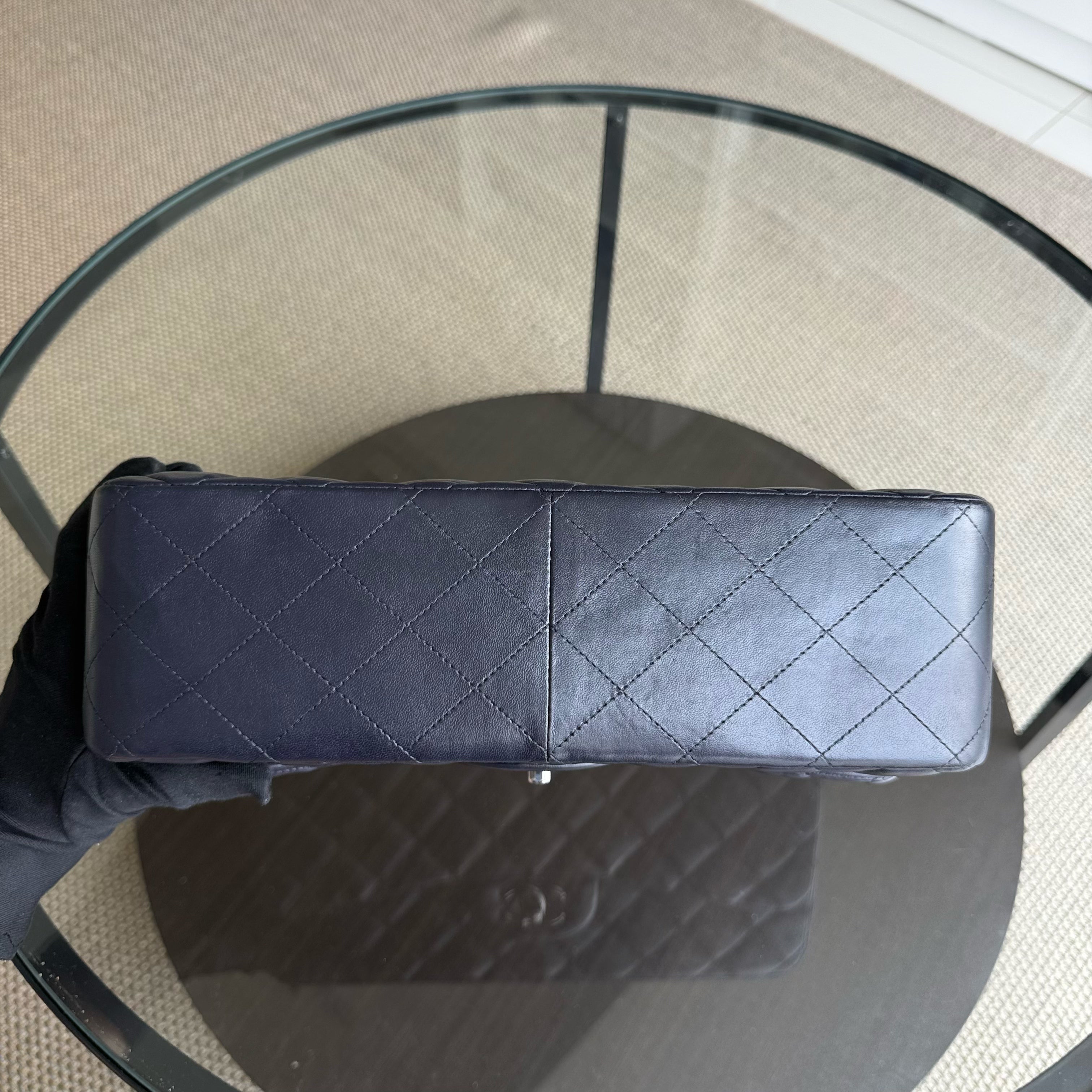 Chanel Classic Flap Jumbo - Double Flap 30CM Quilted Lambskin Dark Blue Silver Hardware Series 23