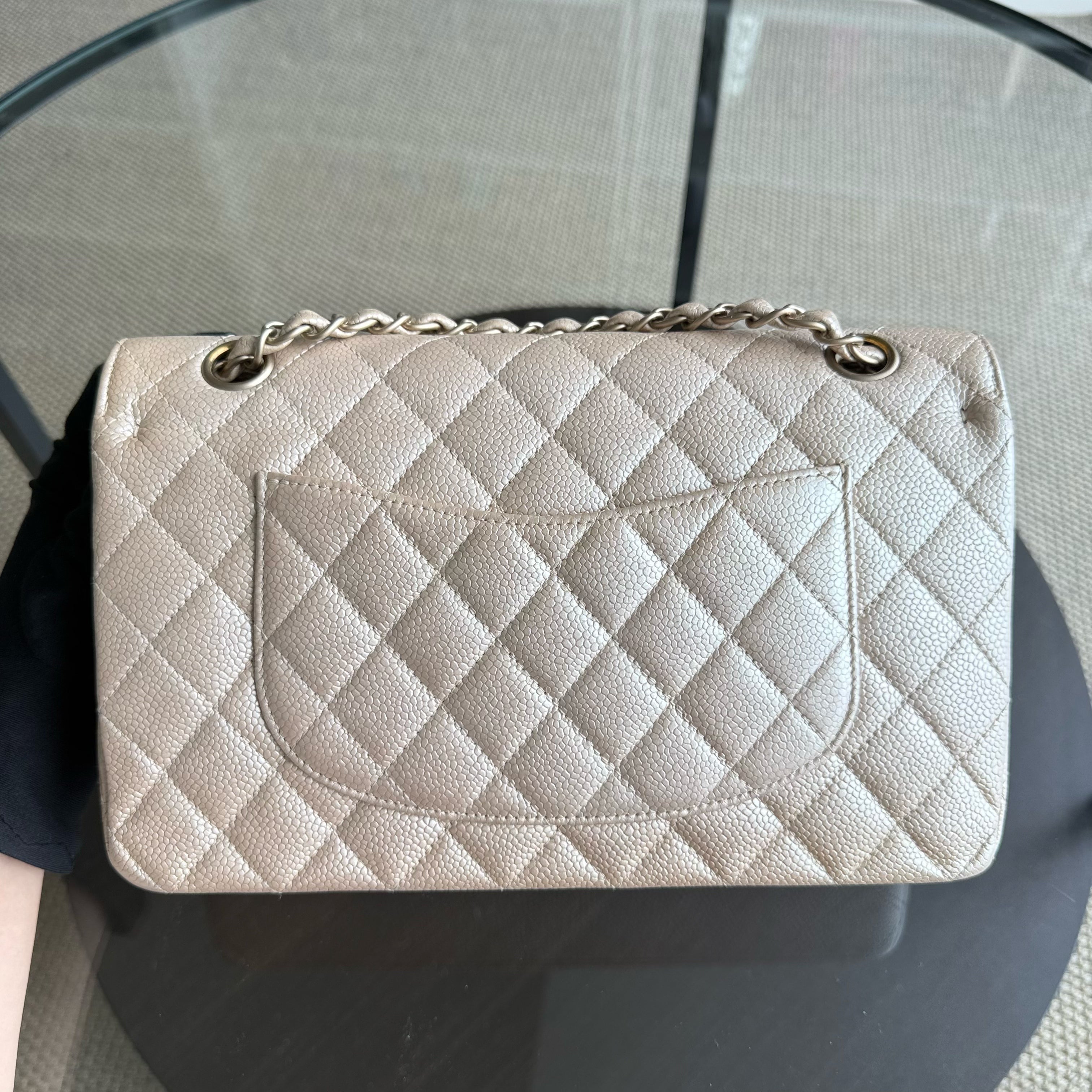 Chanel Classic Flap Medium - Caviar 25CM Quilted Pearl Iridescent Beige Gold Hardware Series 16