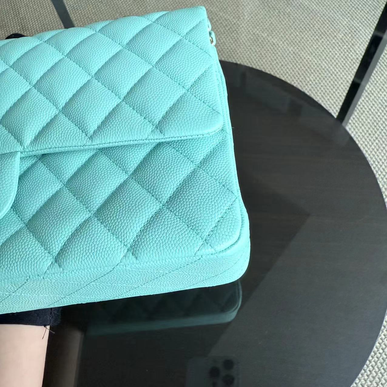 *Rare* Chanel Classic Flap Medium - Caviar 25CM Quilted Tiffany Blue Gold Hardware Series 27