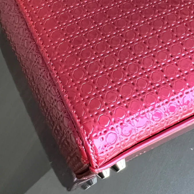 Dior Lady Mini - Calfskin Micro-Cannage Metallic Pink Silver Hardware Adjustable Strap