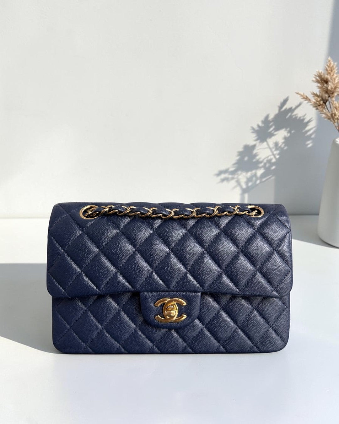Chanel Classic Flap Small - Caviar 23CM Quilted Dark Blue Gold Hardware Series 24