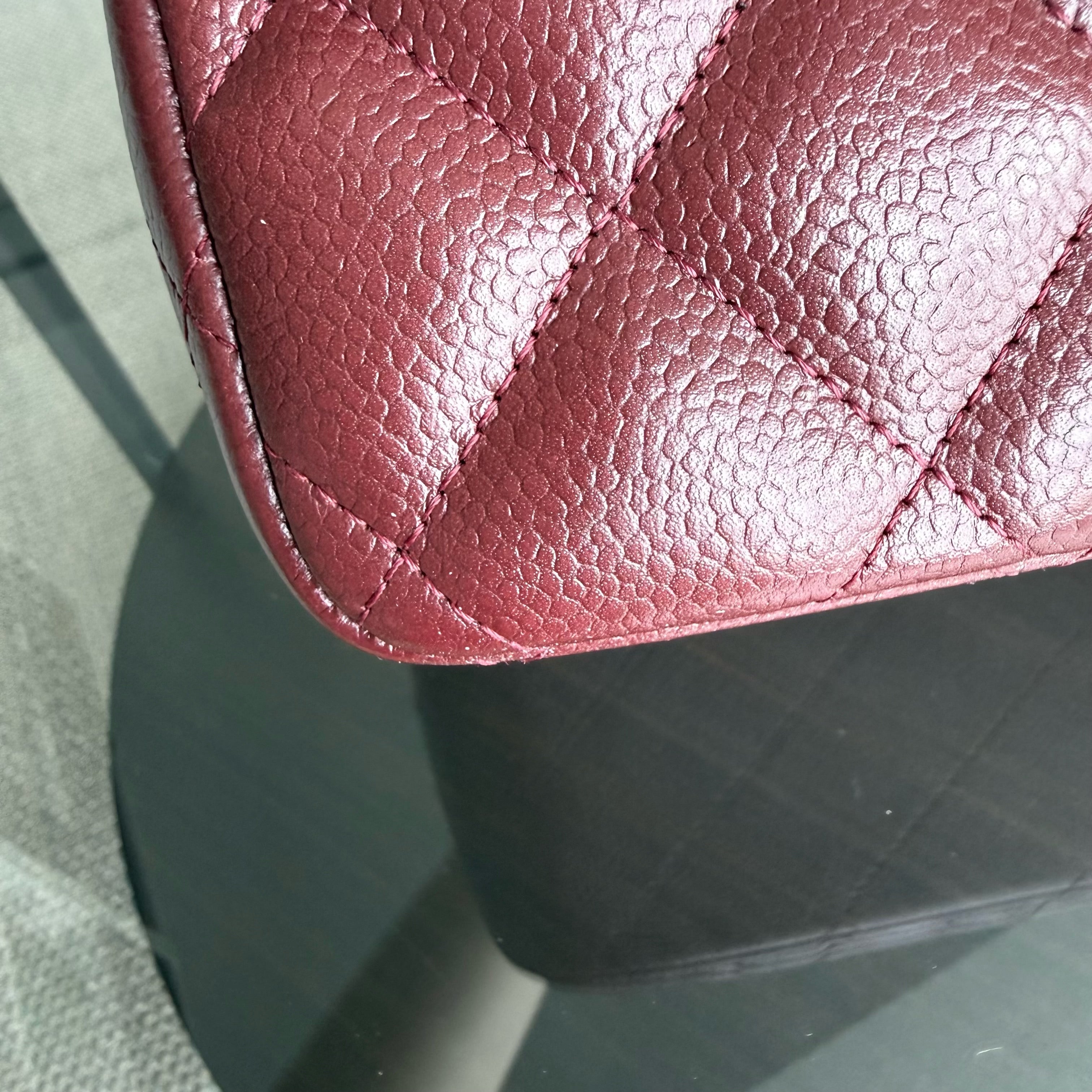 Chanel Classic Flap Jumbo - Caviar 30CM Double Flap Quilted Burgundy Gold Hardware