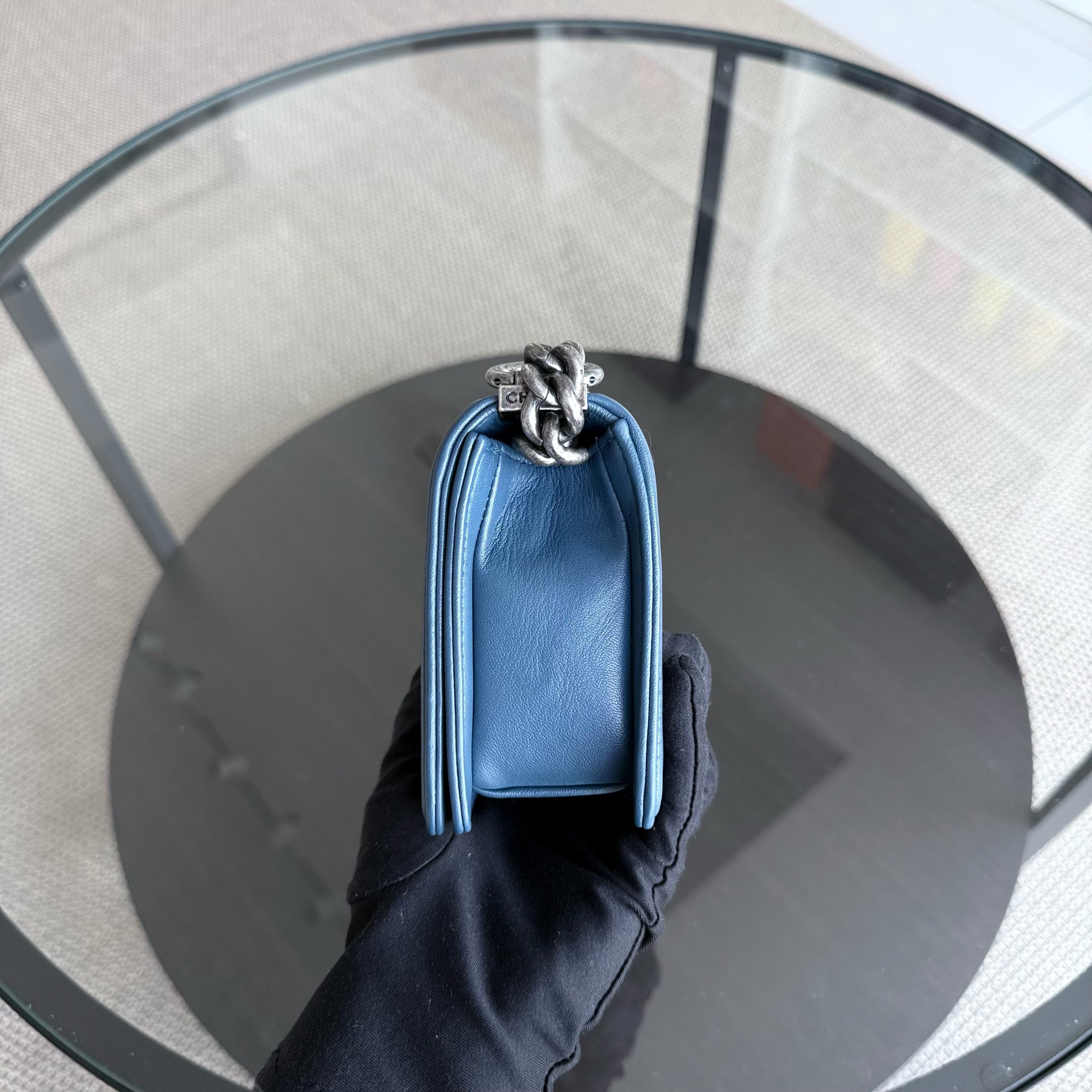 Chanel Boy Small - Small Galuchat Stingray Blue Ruthenium Silver Hardware Series 16