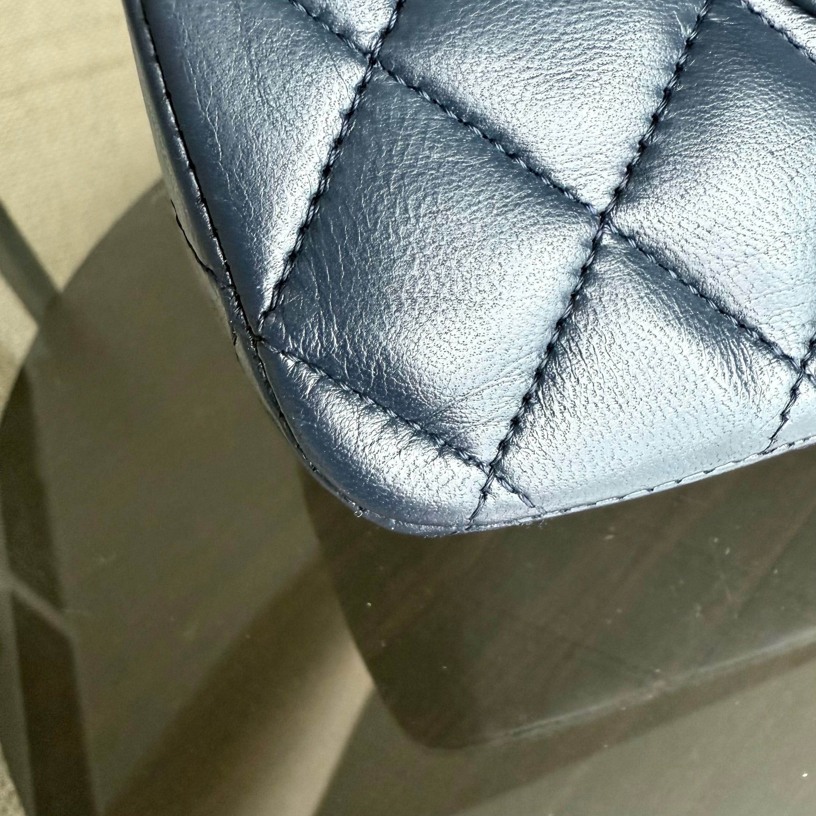 Chanel Classic Flap Medium - 25CM Quilted Lambskin Dark Blue Silver Hardware Series 13