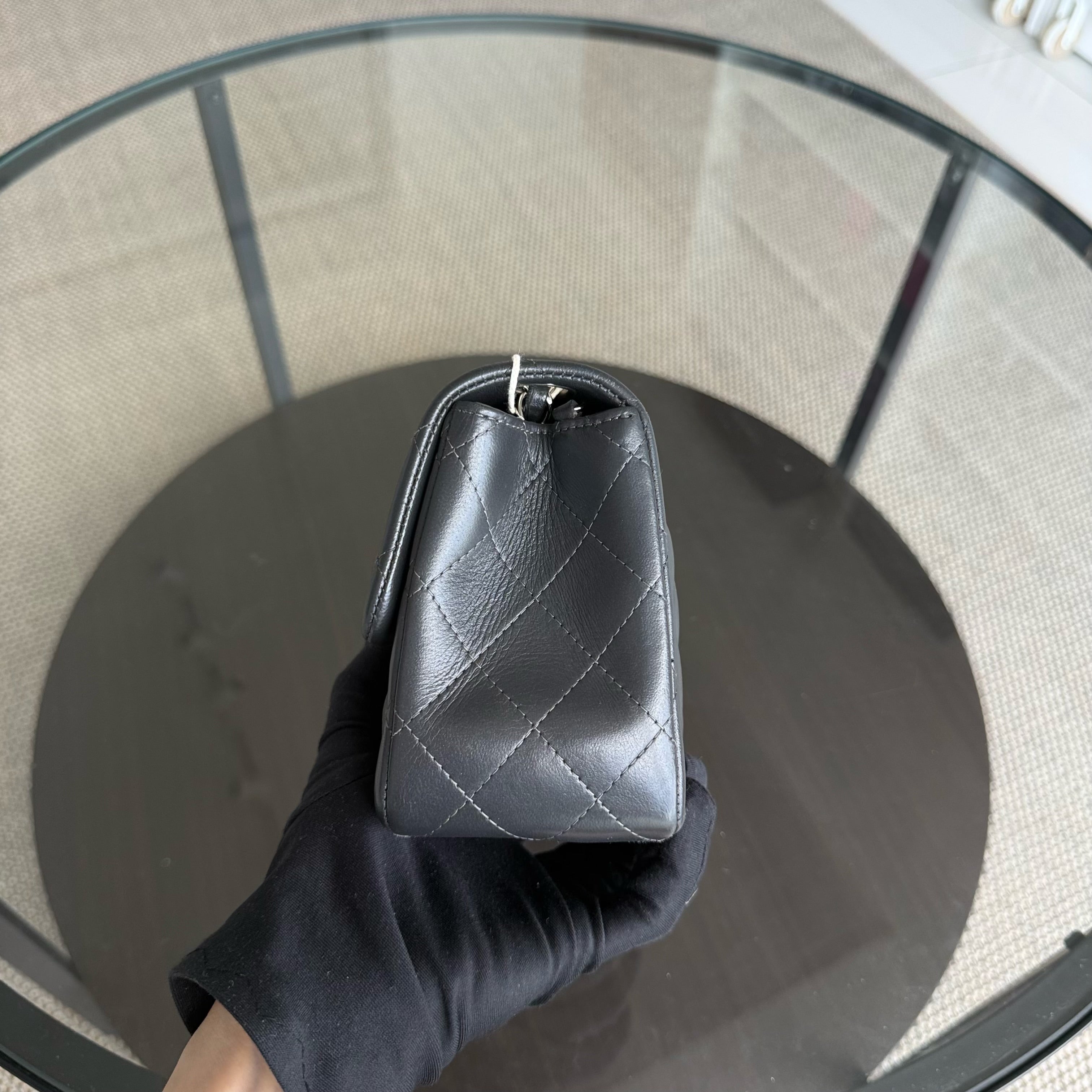 Chanel Classic Flap Mini Square - 17CM Quilted Lambskin Dark Gray Grey Gold Hardware Series 16