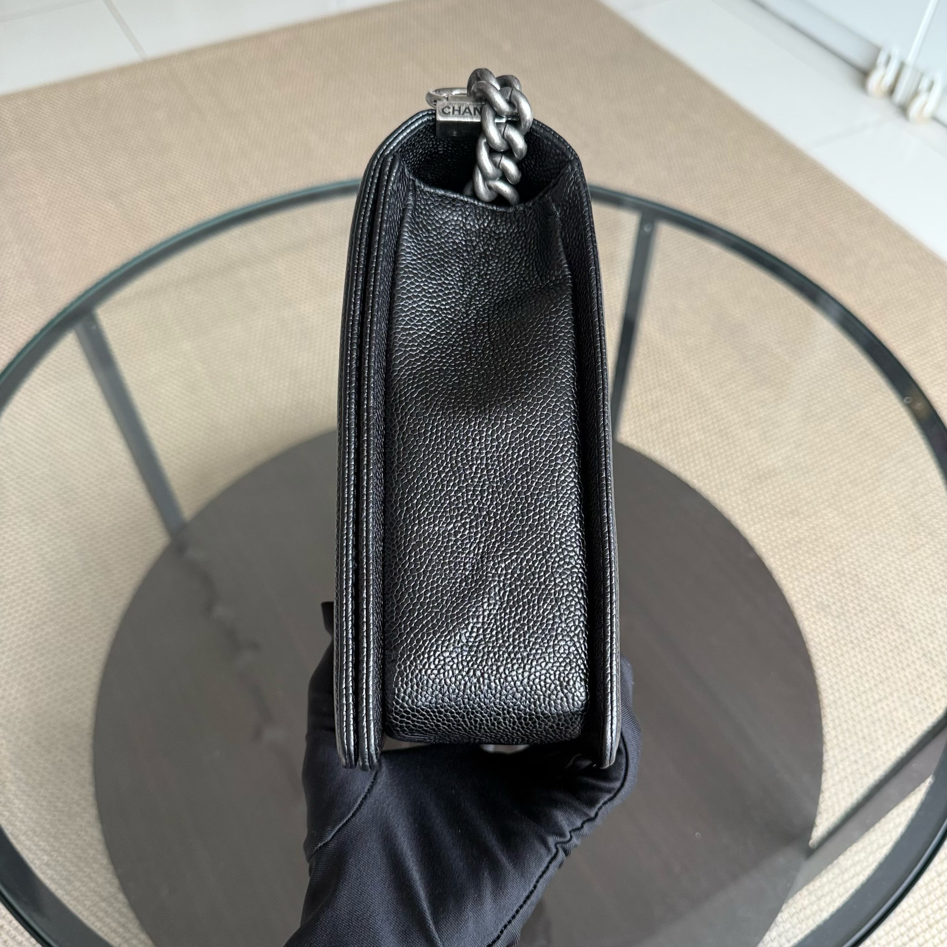 Chanel Boy Large - Quilted Caviar Black Silver Hardware Series 19
