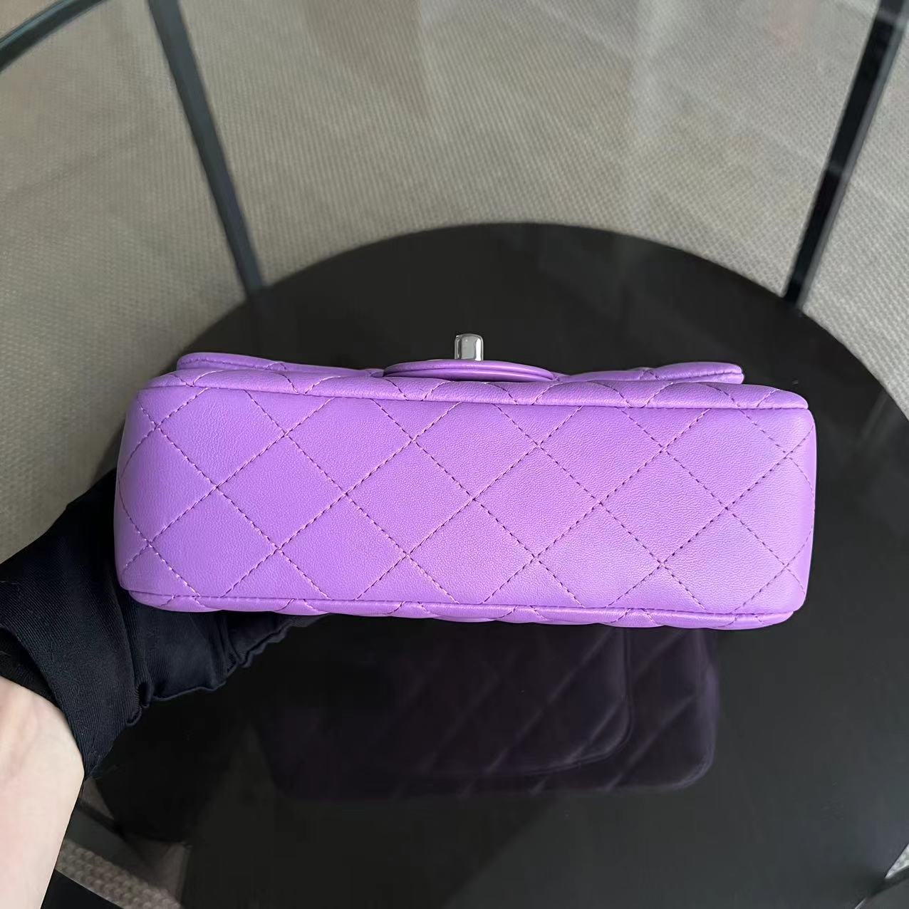 *Full Set, Receipt* Chanel Classic Flap Mini - 20CM Rectangle Quilted Lambskin Purple Silver Hardware Series 29