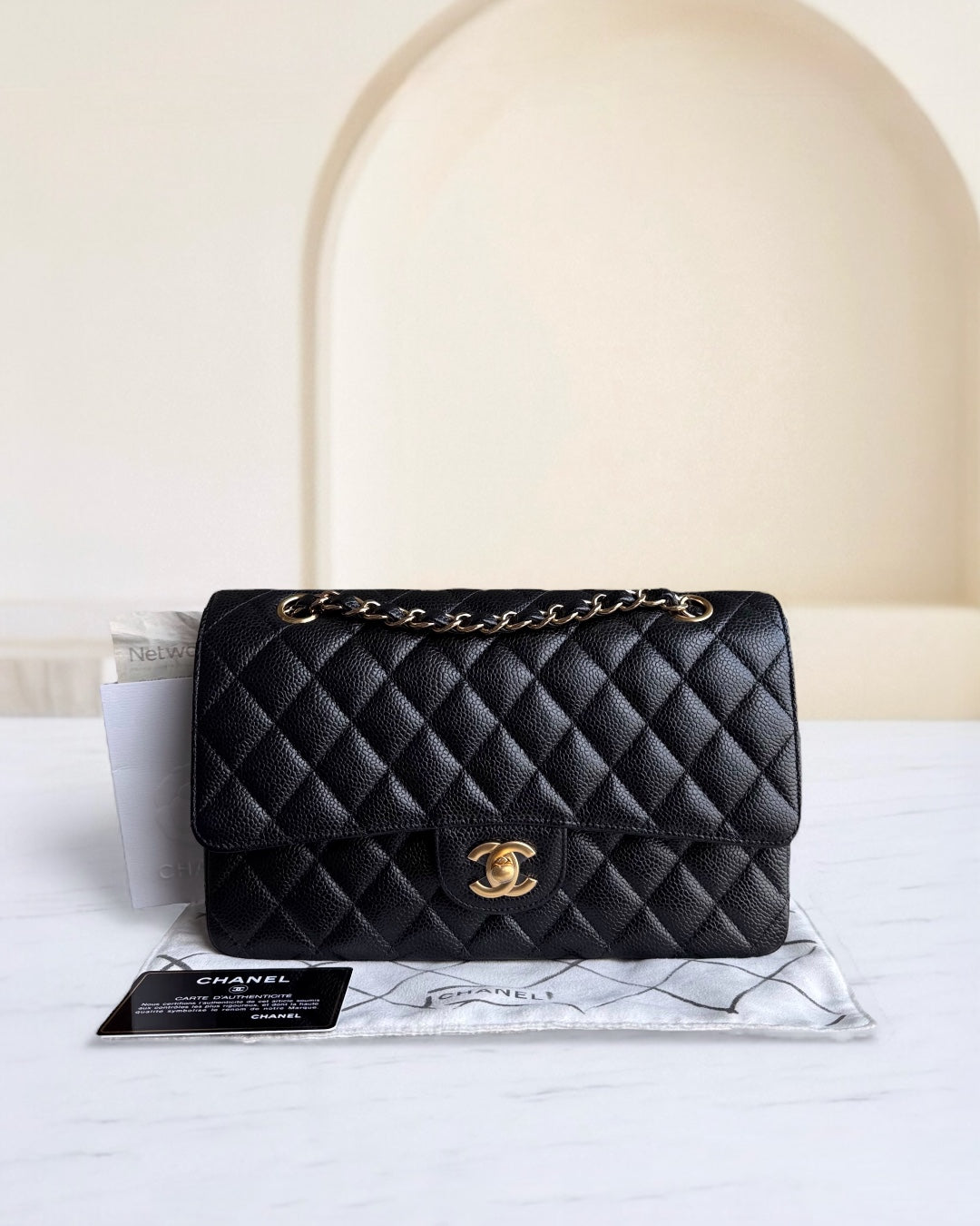 Chanel Classic Flap Medium - Caviar 25CM Quilted Black Gold Hardware Series 27