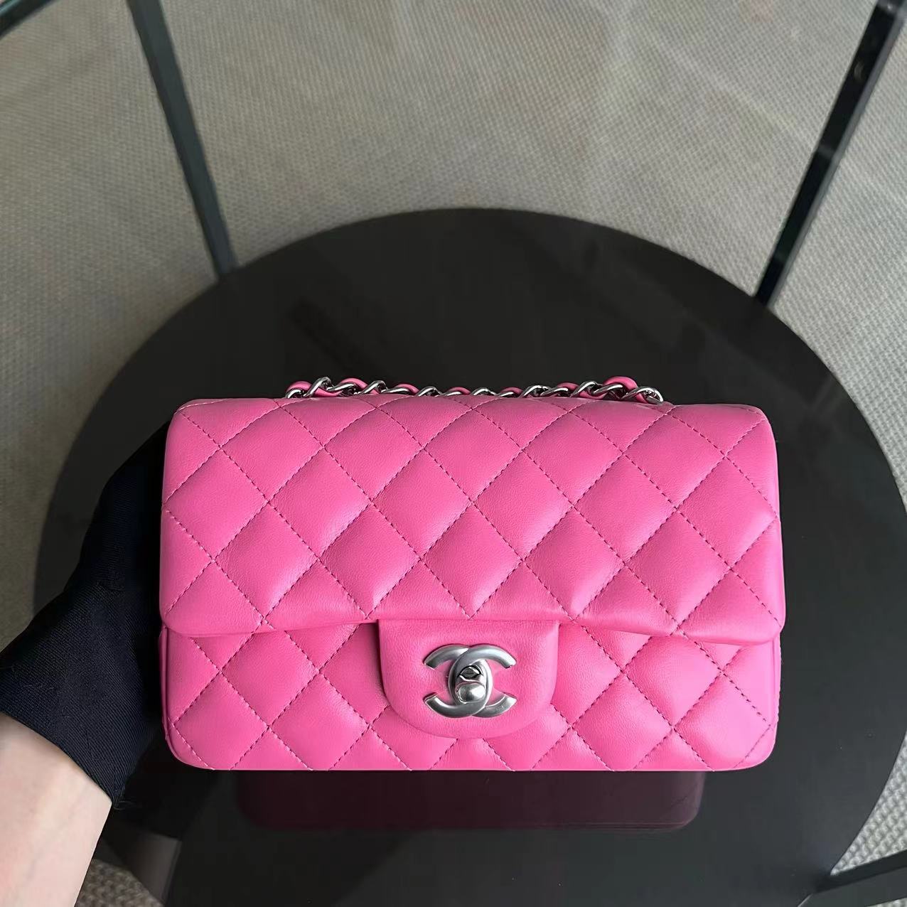 *Unused* Chanel Classic Flap Mini - 20CM Rectangle Quilted Lambskin Pink Silver Hardware Series 27