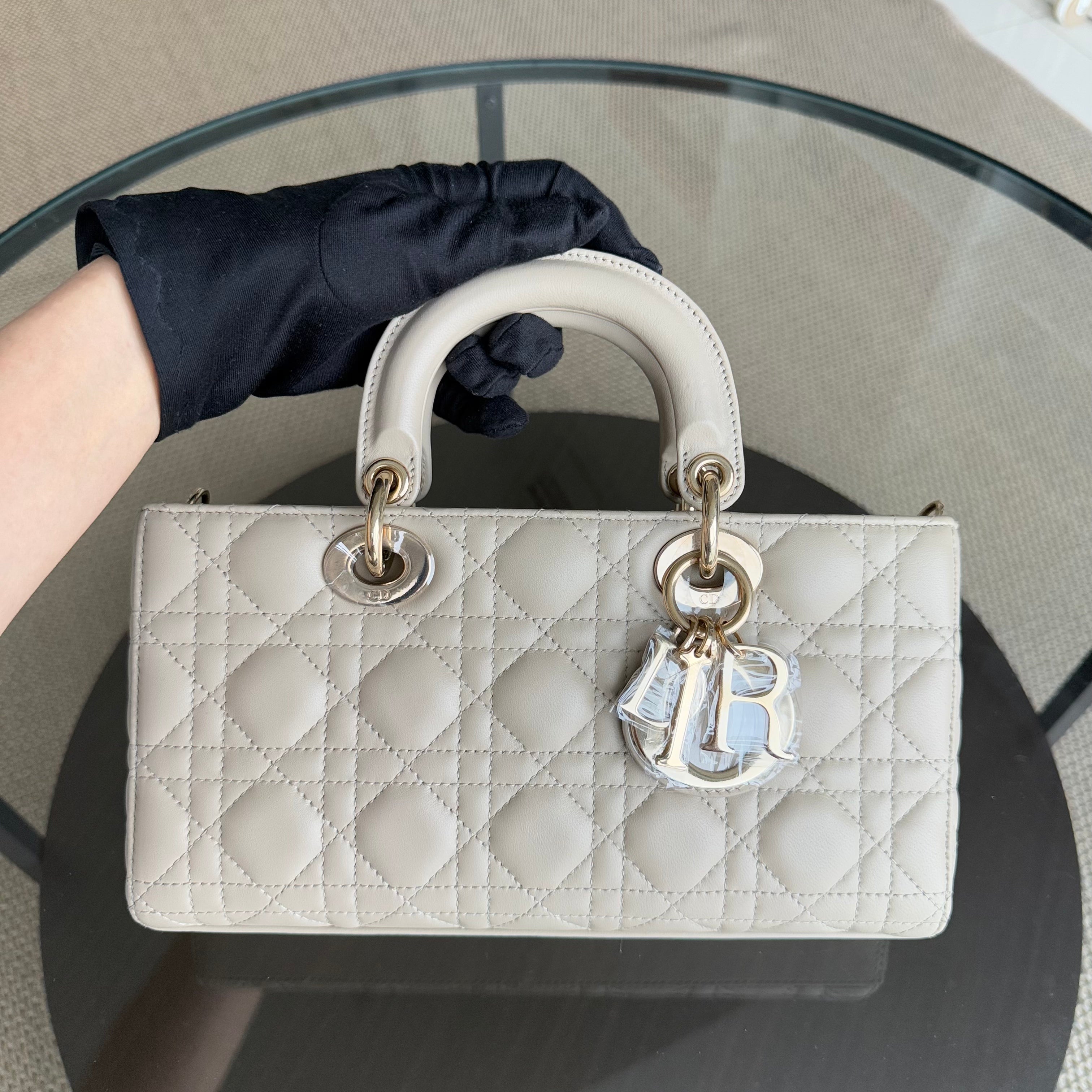 Dior D-Joy Medium - Cannage Lambskin Beige Gold Hardware