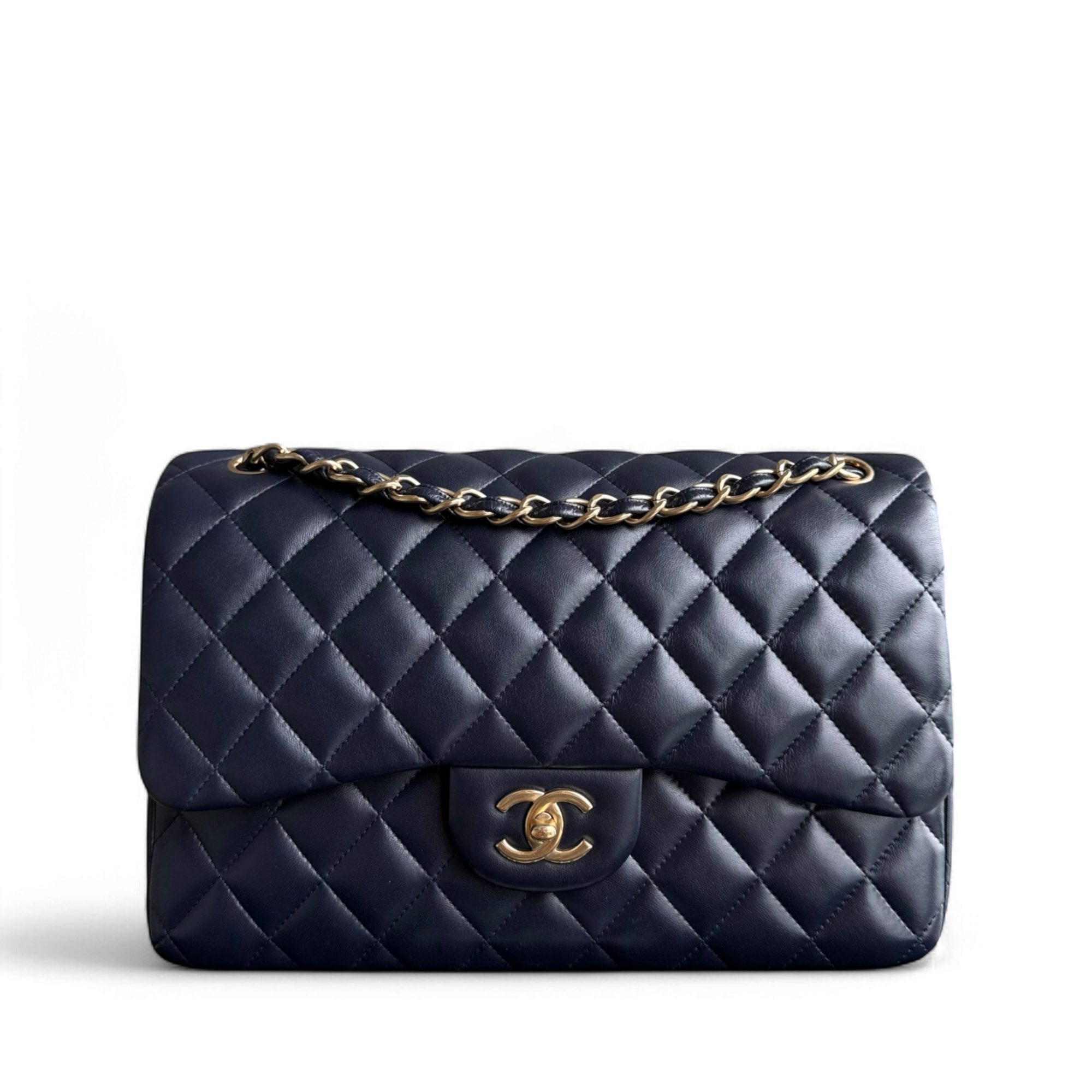 Chanel Classic Flap Jumbo - Double Flap 30CM Quilted Lambskin Dark Midnight Blue Gold Hardware Series 20